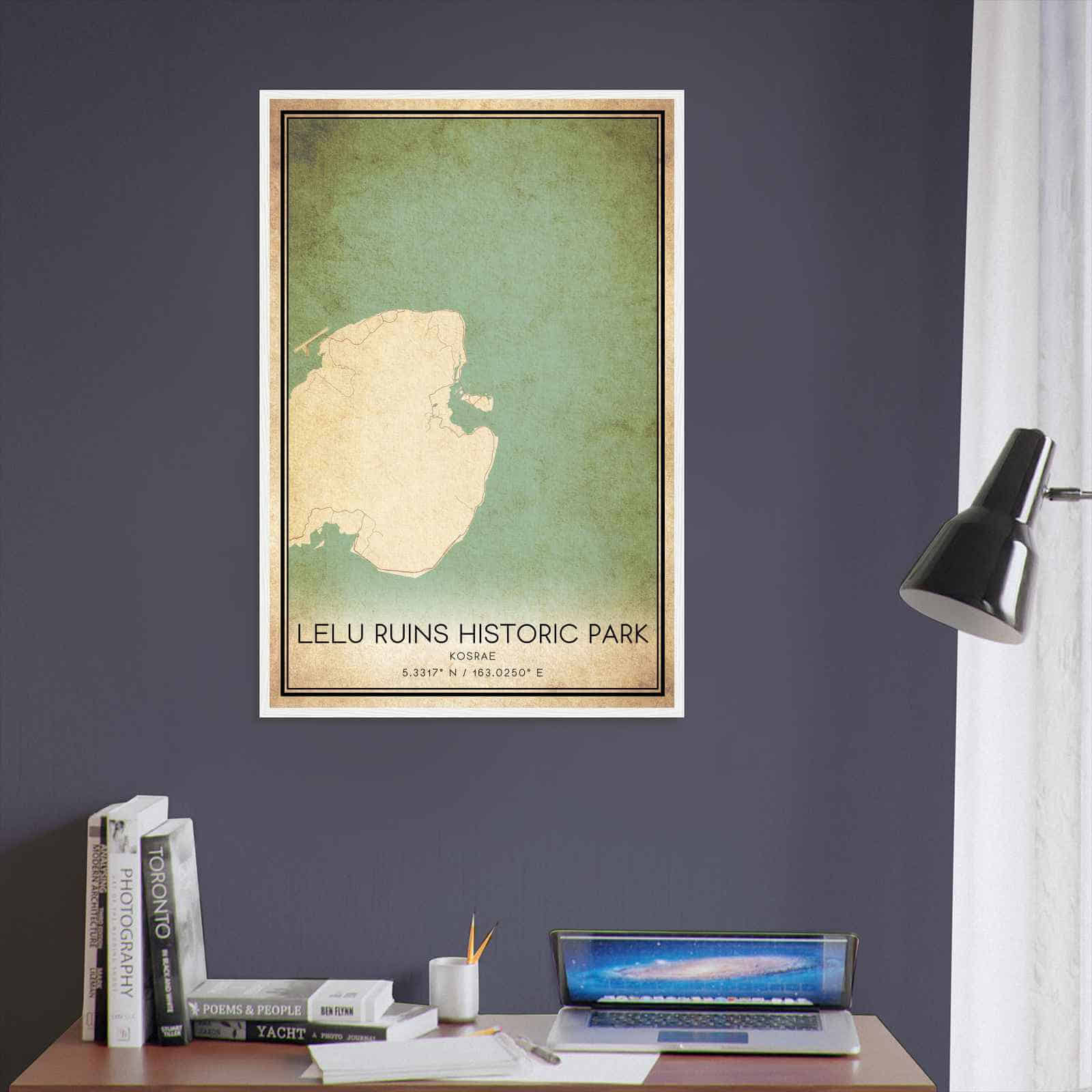Vintage Lelu Ruins Historic Park Kosrae Map Poster, Lelu Ruins Historic Park City Road Wall Art Print