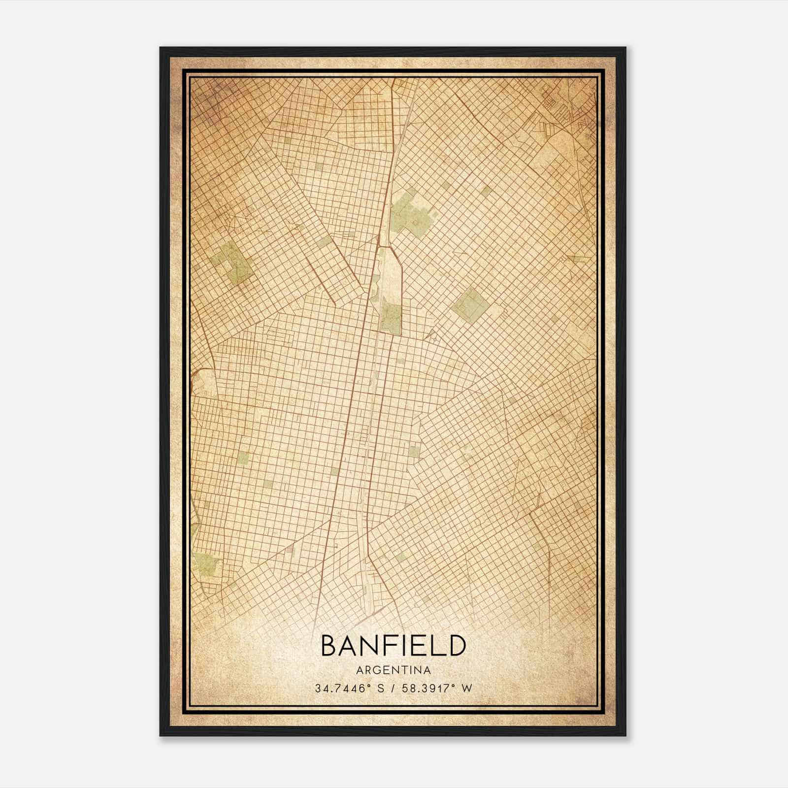 Vintage Banfield Argentina Map Poster, Banfield City Road Wall Art Print