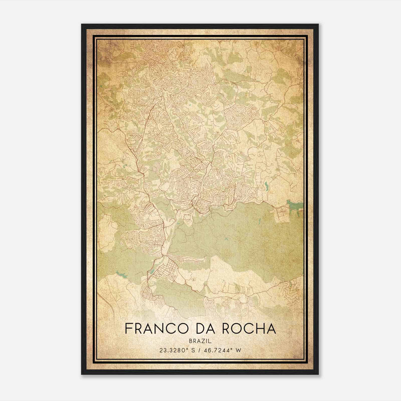 Vintage Franco da Rocha Brazil Map Poster, Franco da Rocha City Road Wall Art Print
