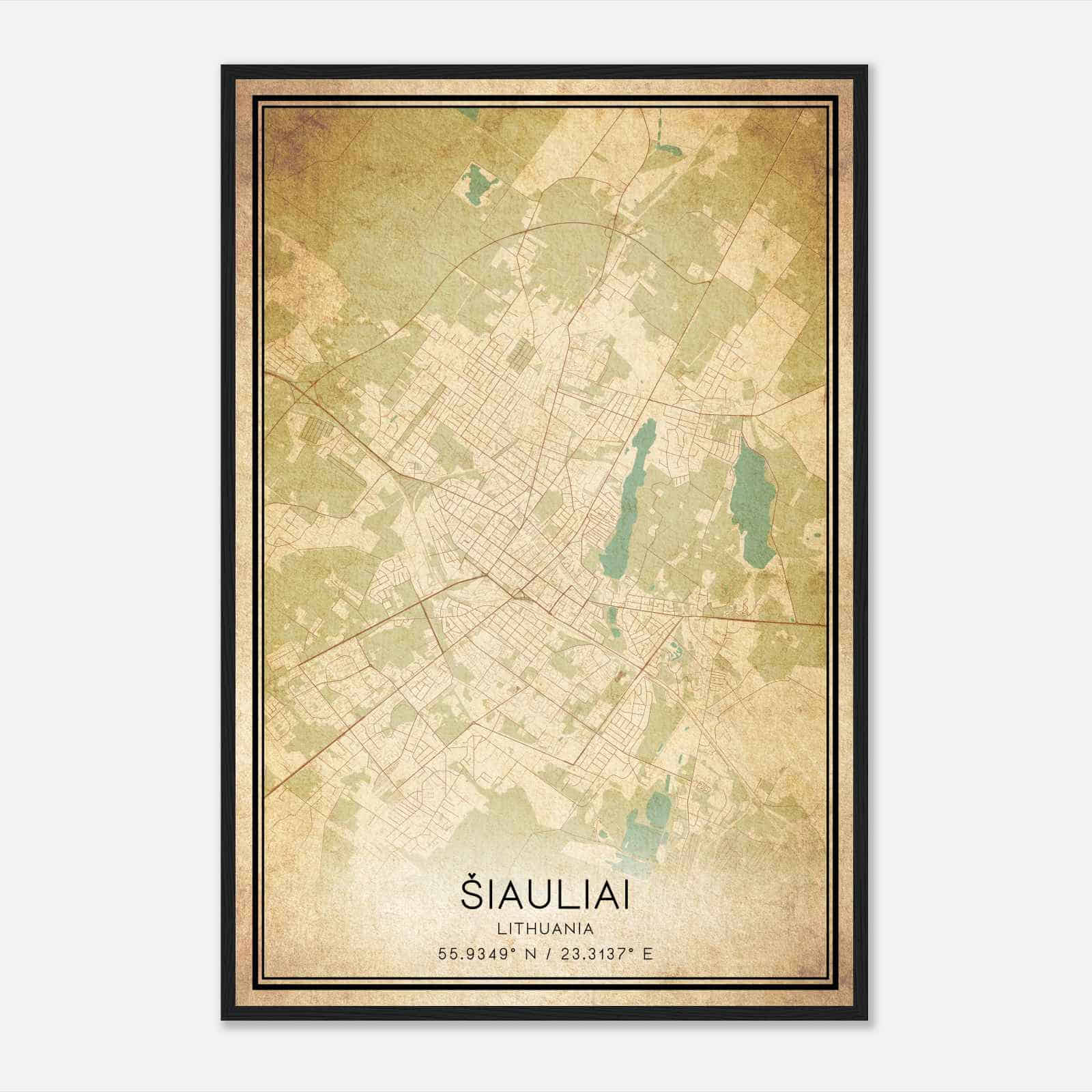Vintage Siauliai Lithuania Map Poster, Siauliai City Road Wall Art Print