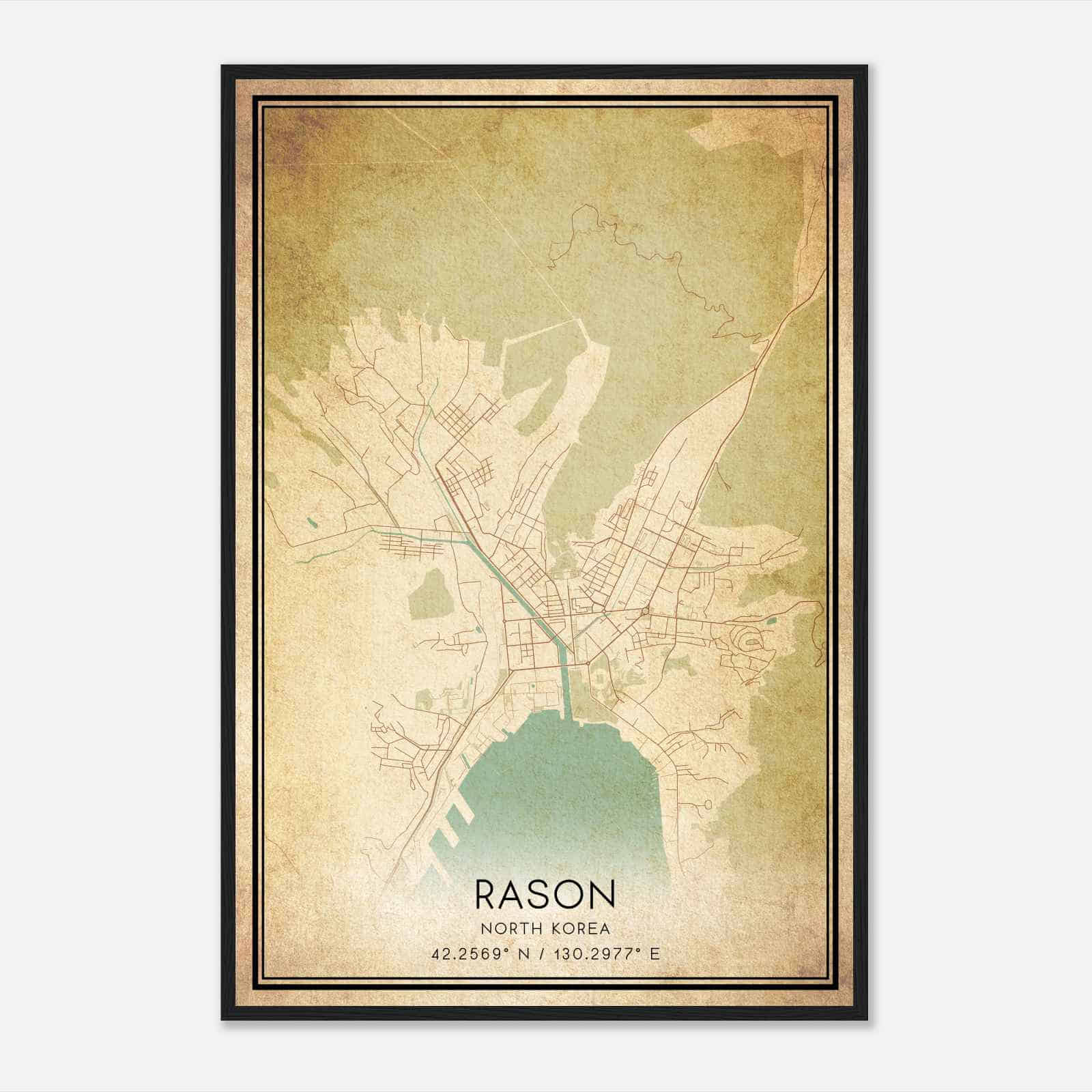 Vintage Rason North Korea Map Poster, Rason City Road Wall Art Print