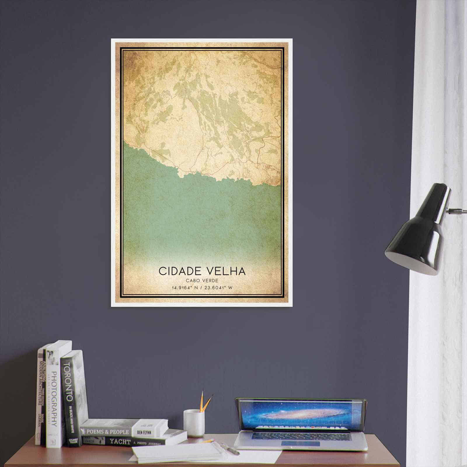 Vintage Cidade Velha Cabo Verde Map Poster, Cidade Velha City Road Wall Art Print