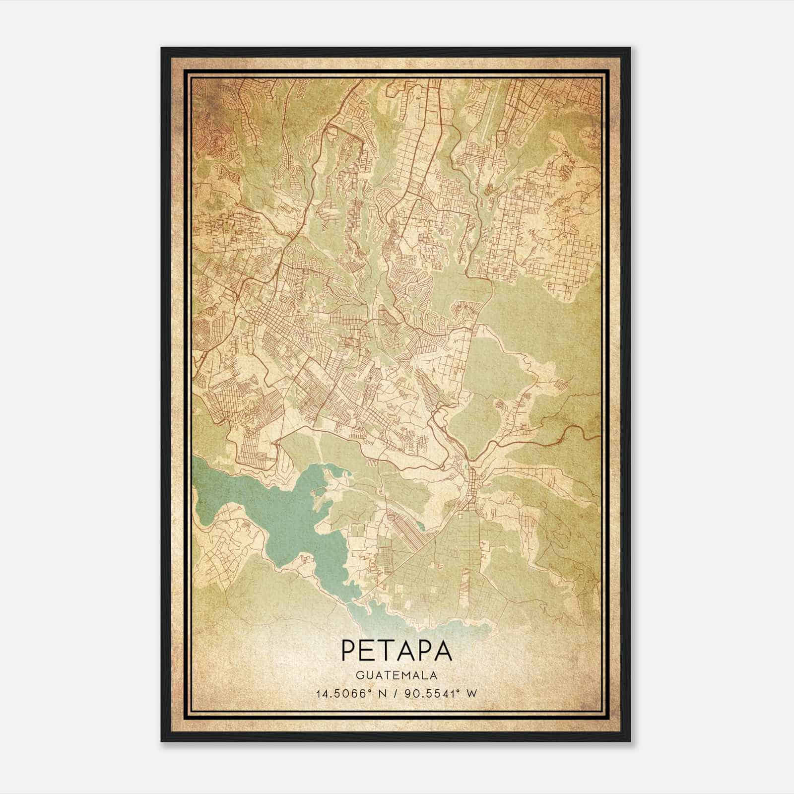 Vintage Petapa Guatemala Map Poster, Petapa City Road Wall Art Print