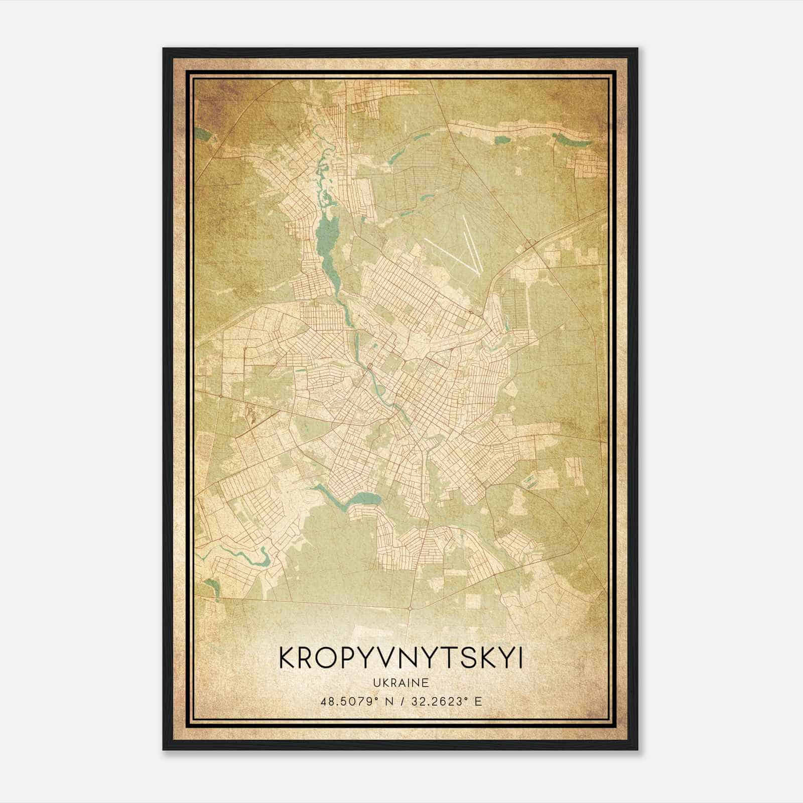 Vintage Kropyvnytskyi Ukraine Map Poster, Kropyvnytskyi City Road Wall Art Print