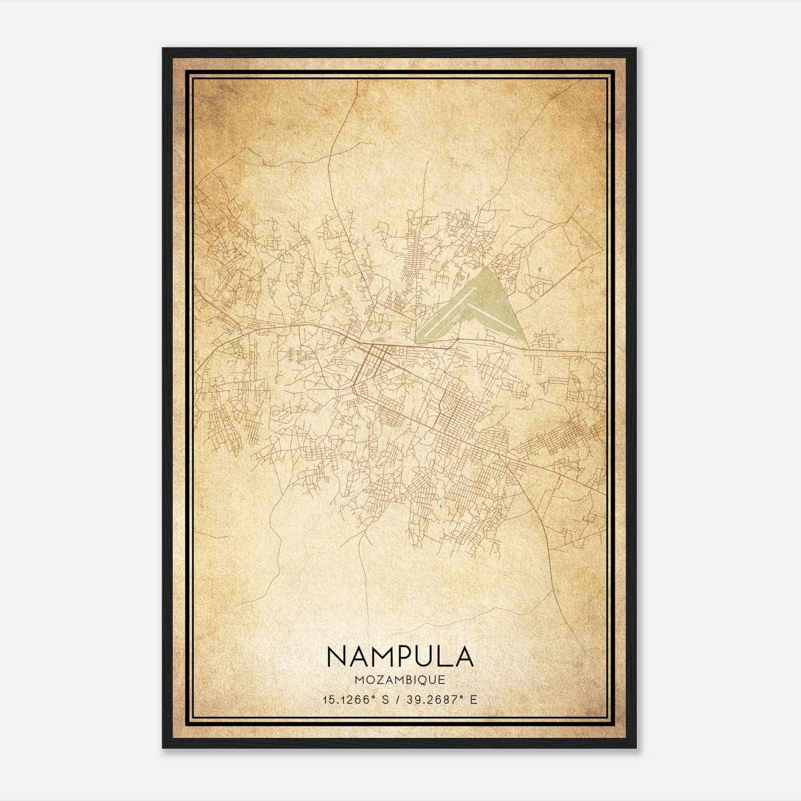Vintage Nampula Mozambique Map Poster, Nampula City Road Wall Art Print