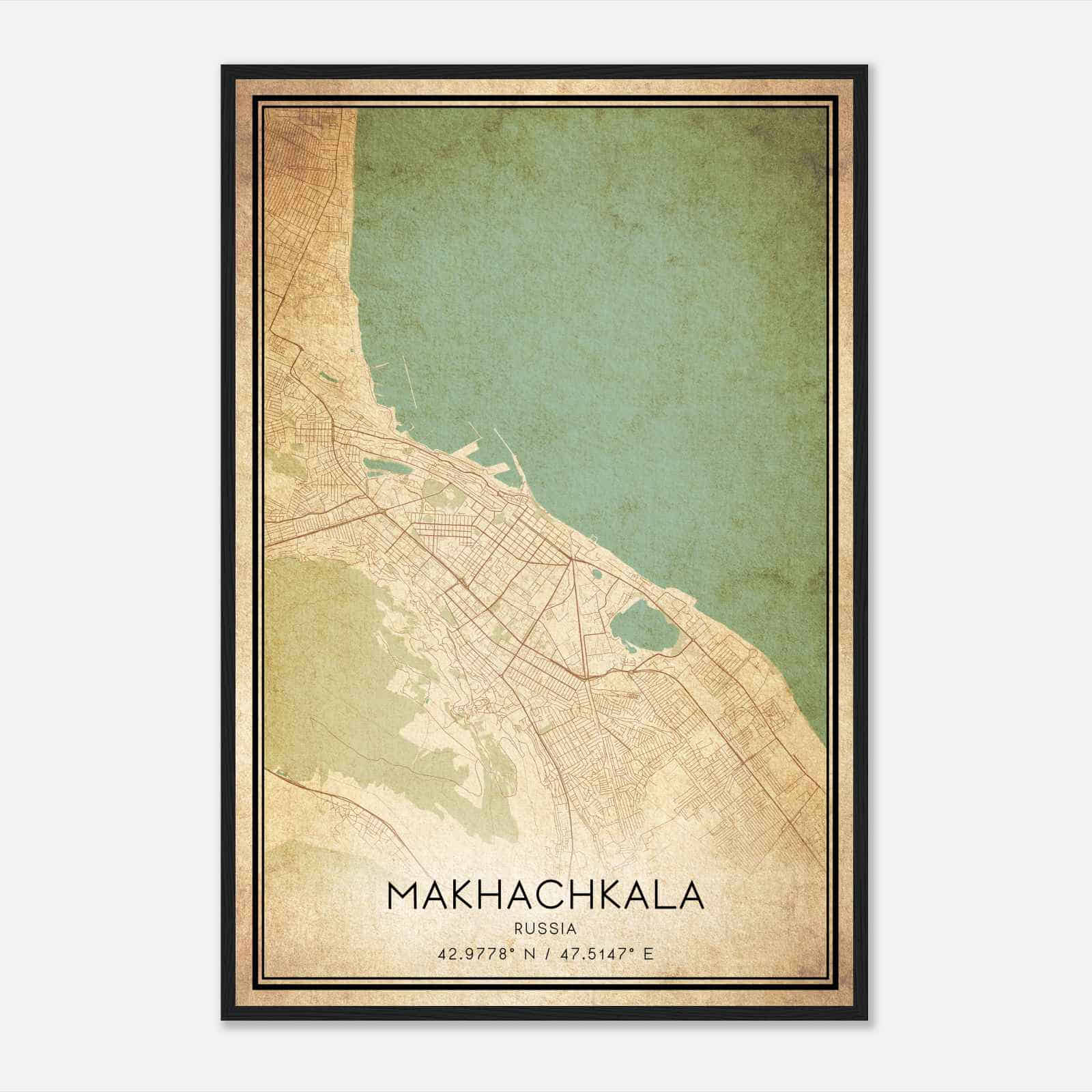 Vintage Makhachkala Russia Map Poster, Makhachkala City Road Wall Art Print