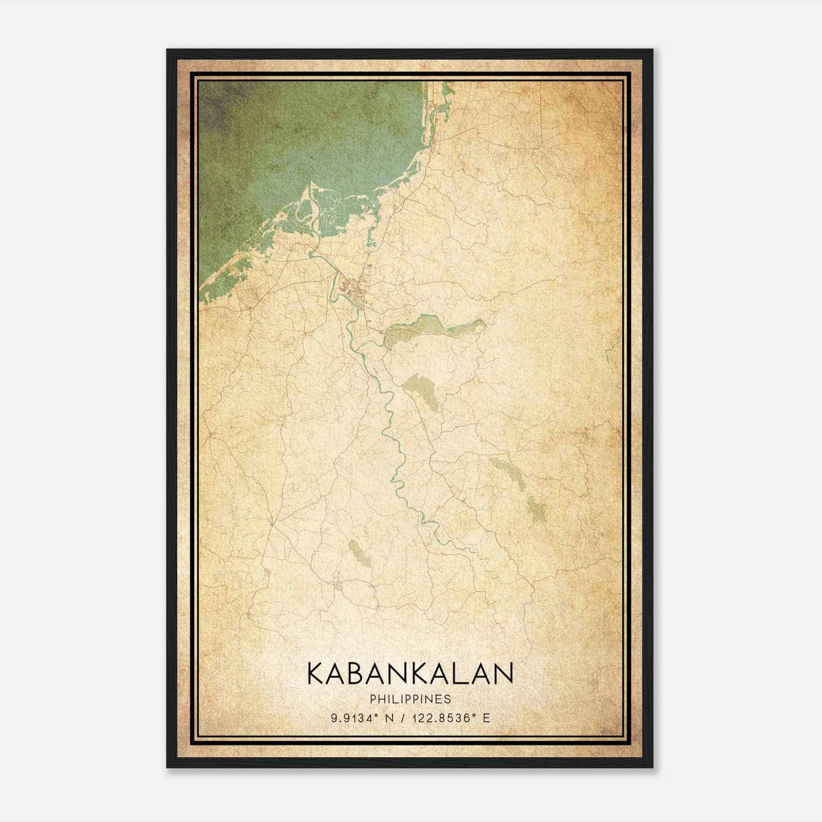 Vintage Kabankalan Philippines Map Poster, Kabankalan City Road Wall Art Print
