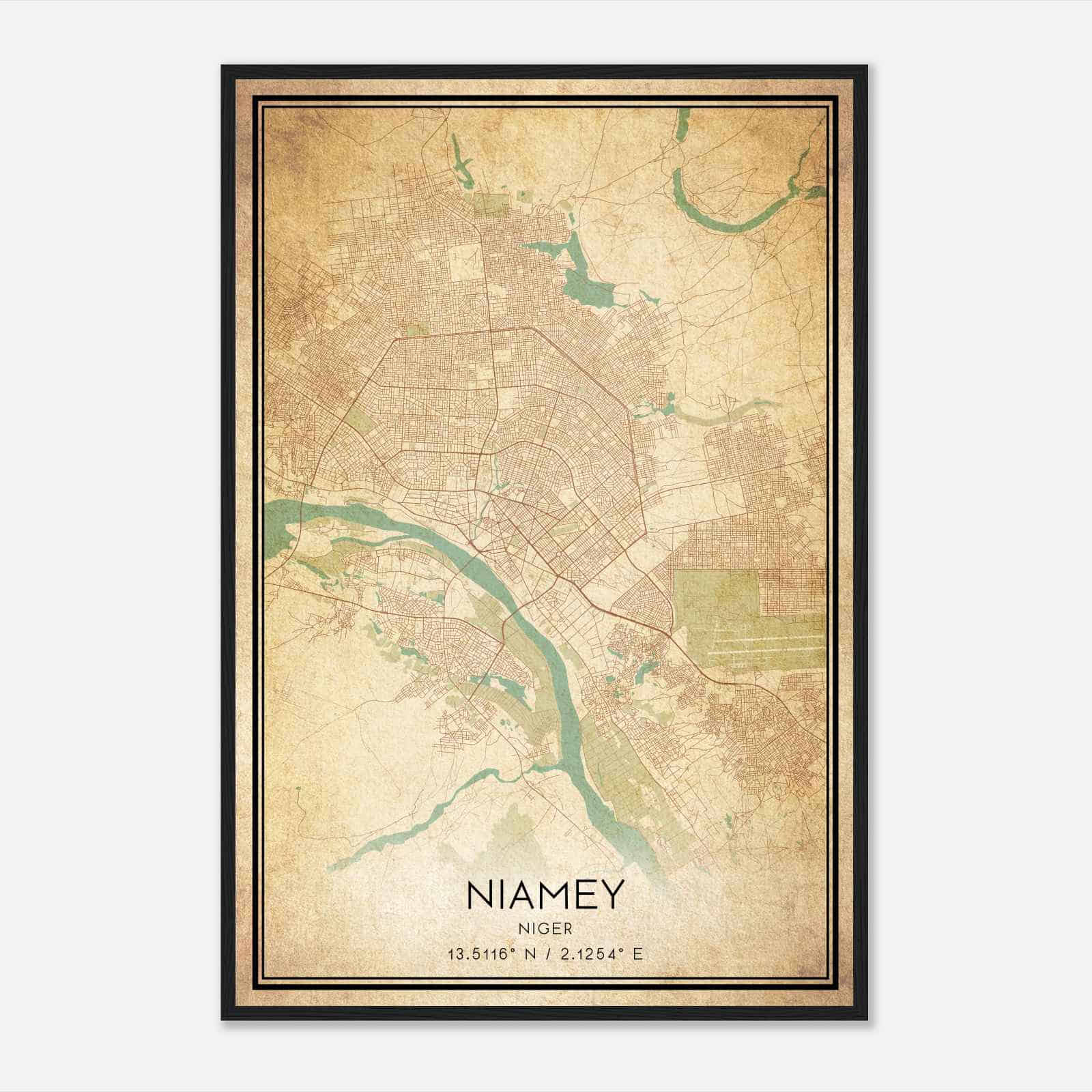 Vintage Niamey Niger Map Poster, Niamey City Road Wall Art Print