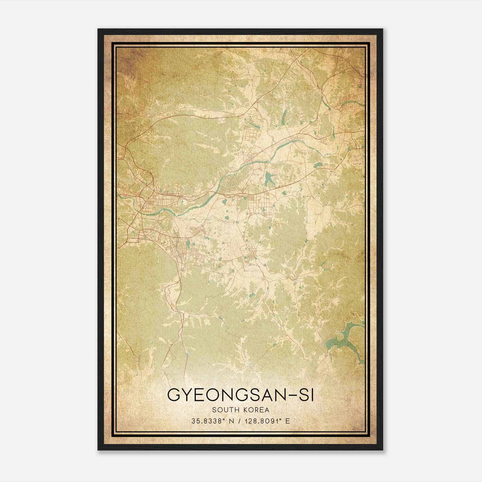 Vintage Gyeongsansi South Korea Map Poster, Gyeongsansi City Road Wall Art Print