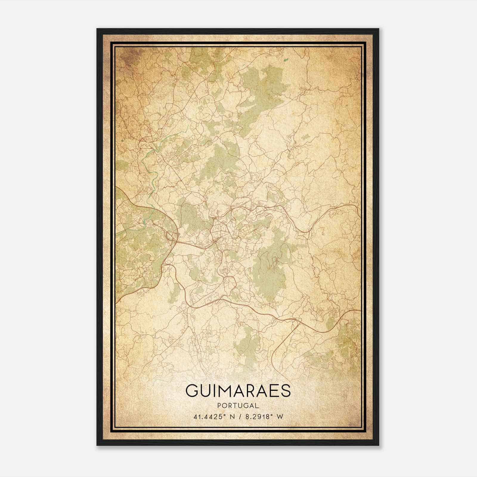 Vintage Guimaraes Portugal Map Poster, Guimaraes City Road Wall Art Print