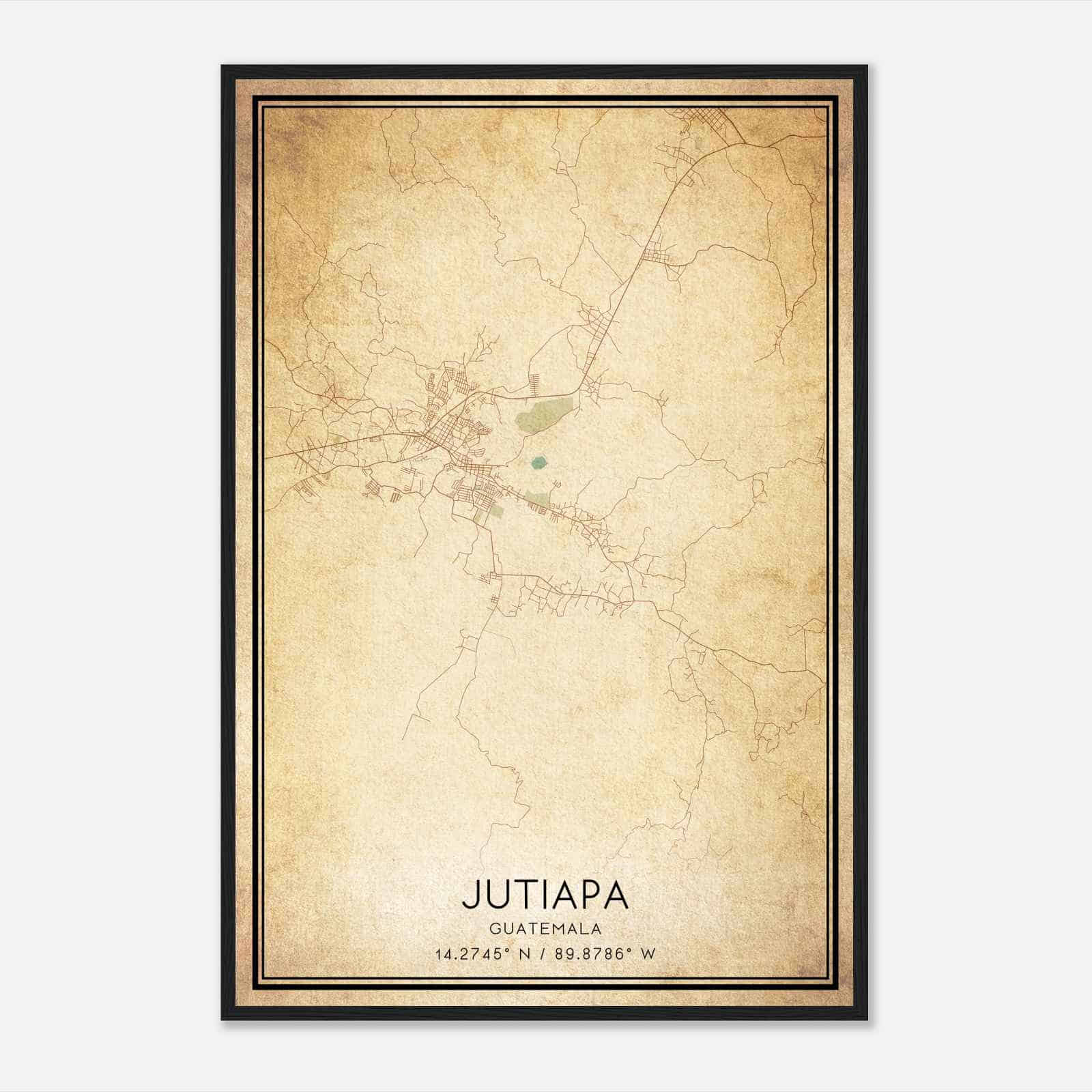 Vintage Jutiapa Guatemala Map Poster, Jutiapa City Road Wall Art Print