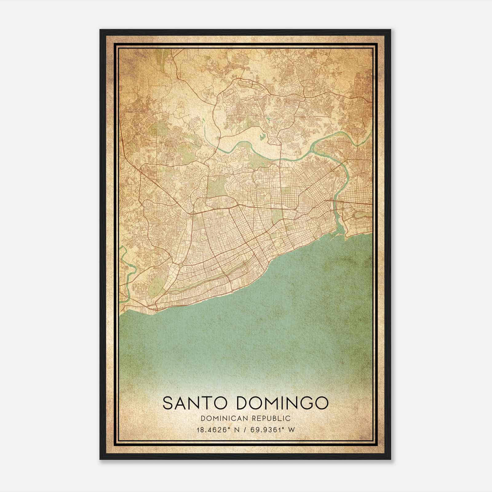 Vintage Santo Domingo Dominican Republic Map Poster, Santo Domingo City Road Wall Art Print