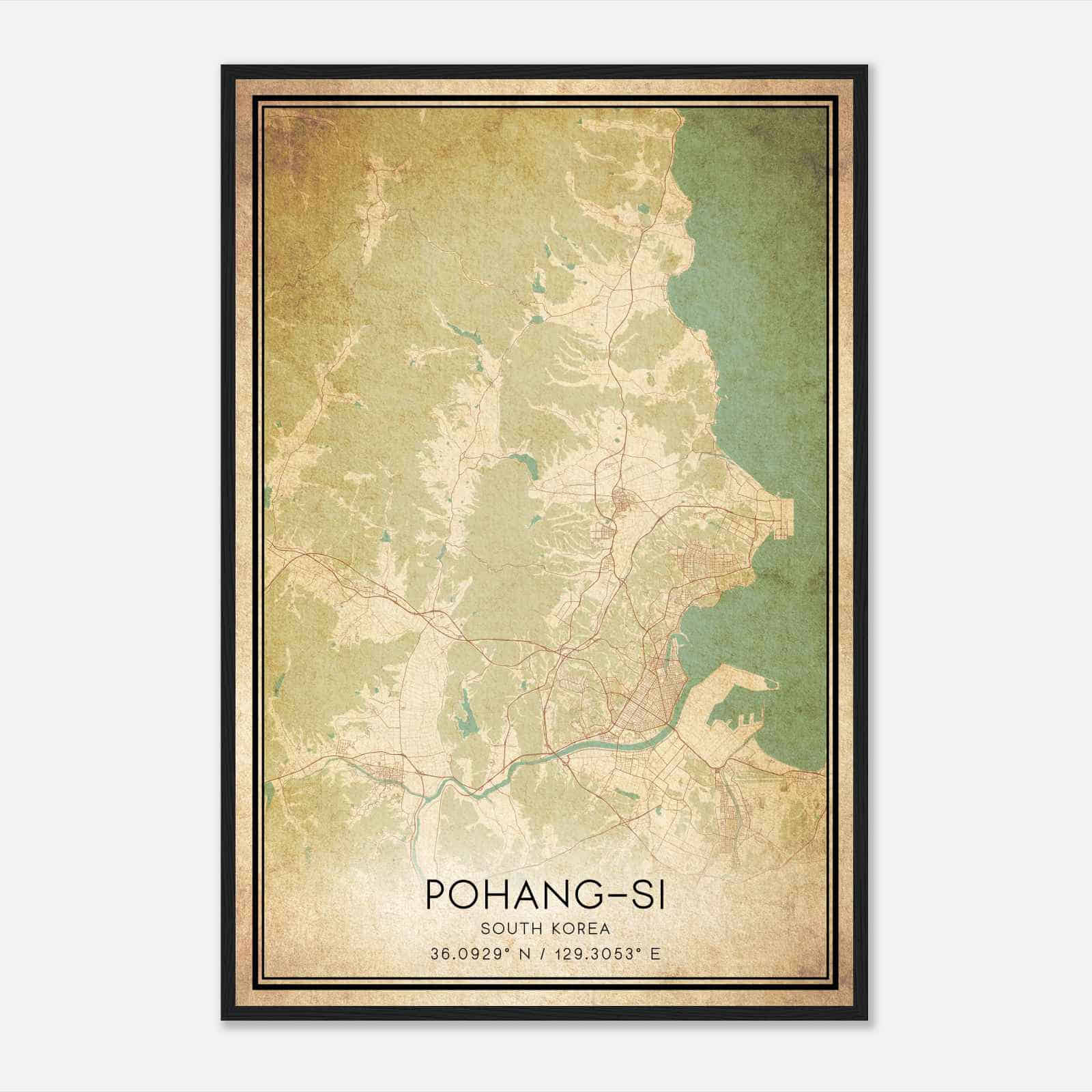 Vintage Pohangsi South Korea Map Poster, Pohangsi City Road Wall Art Print