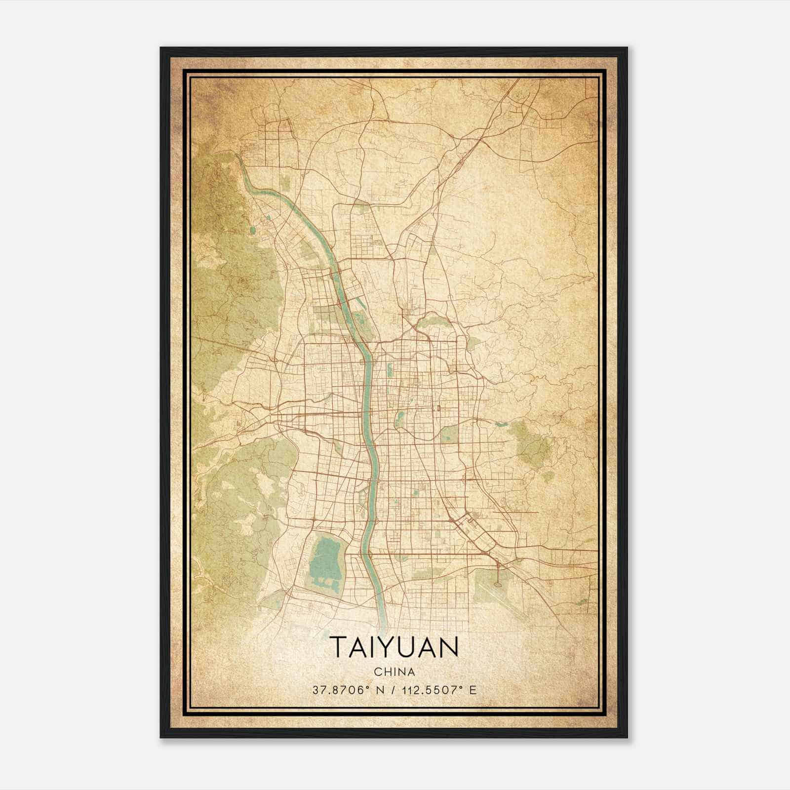 Vintage Taiyuan China Map Poster, Taiyuan City Road Wall Art Print
