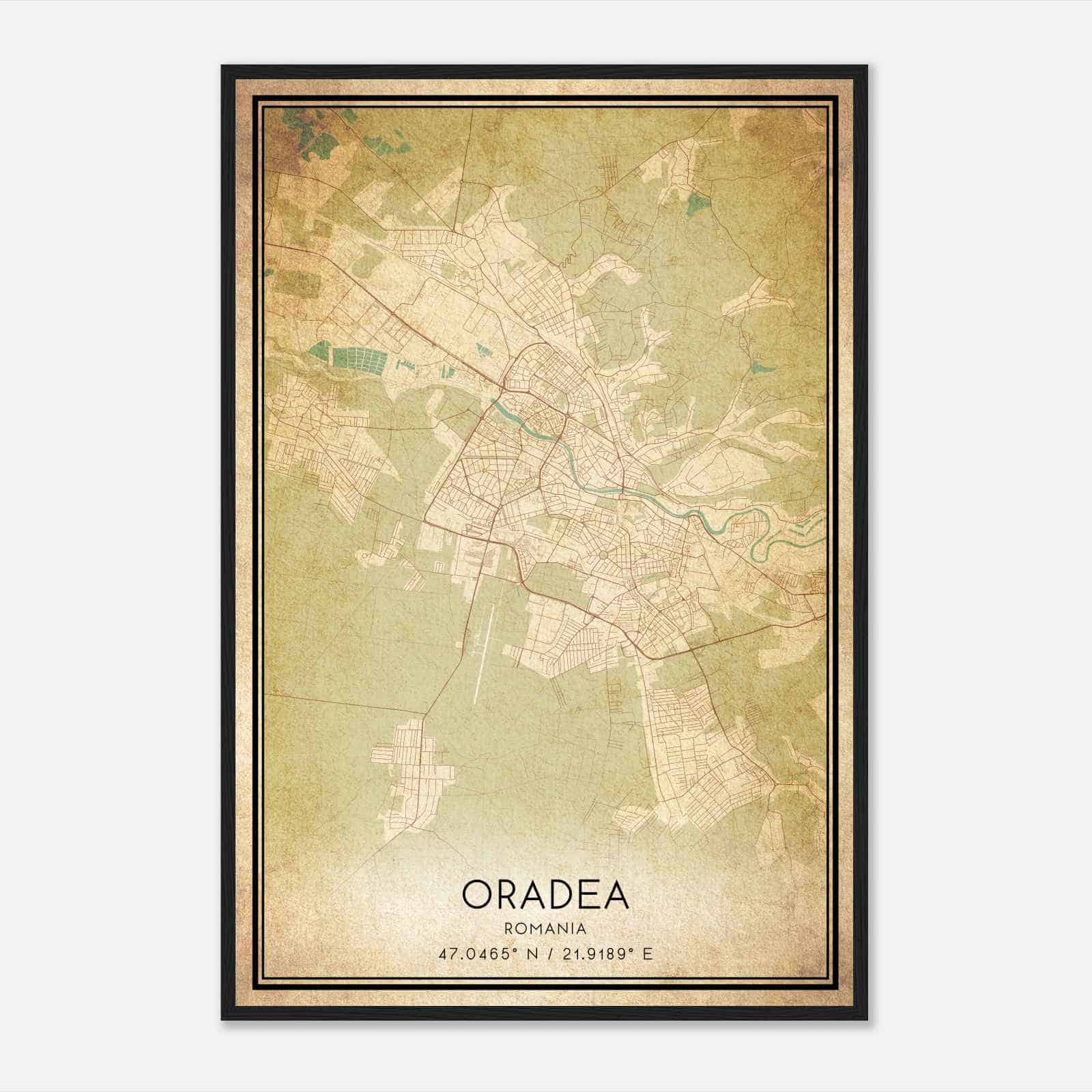 Vintage Oradea Romania Map Poster, Oradea City Road Wall Art Print