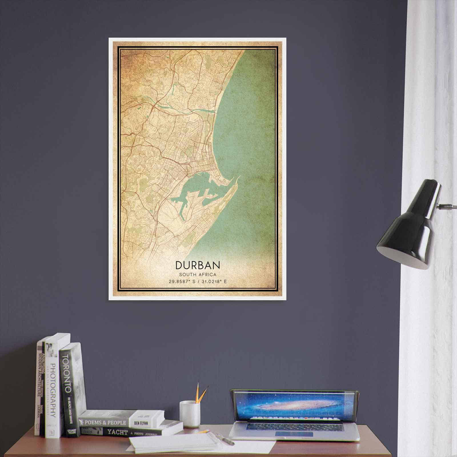 Vintage Durban South Africa Map Poster, Durban City Road Wall Art Print