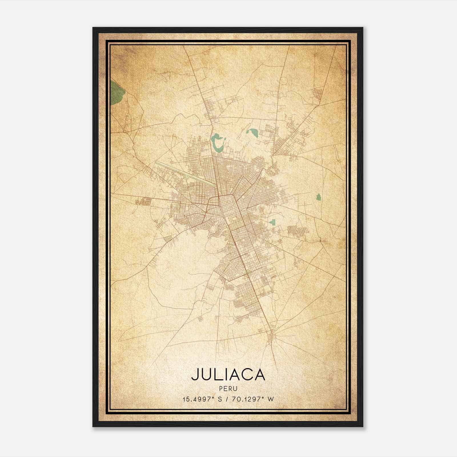 Vintage Juliaca Peru Map Poster, Juliaca City Road Wall Art Print