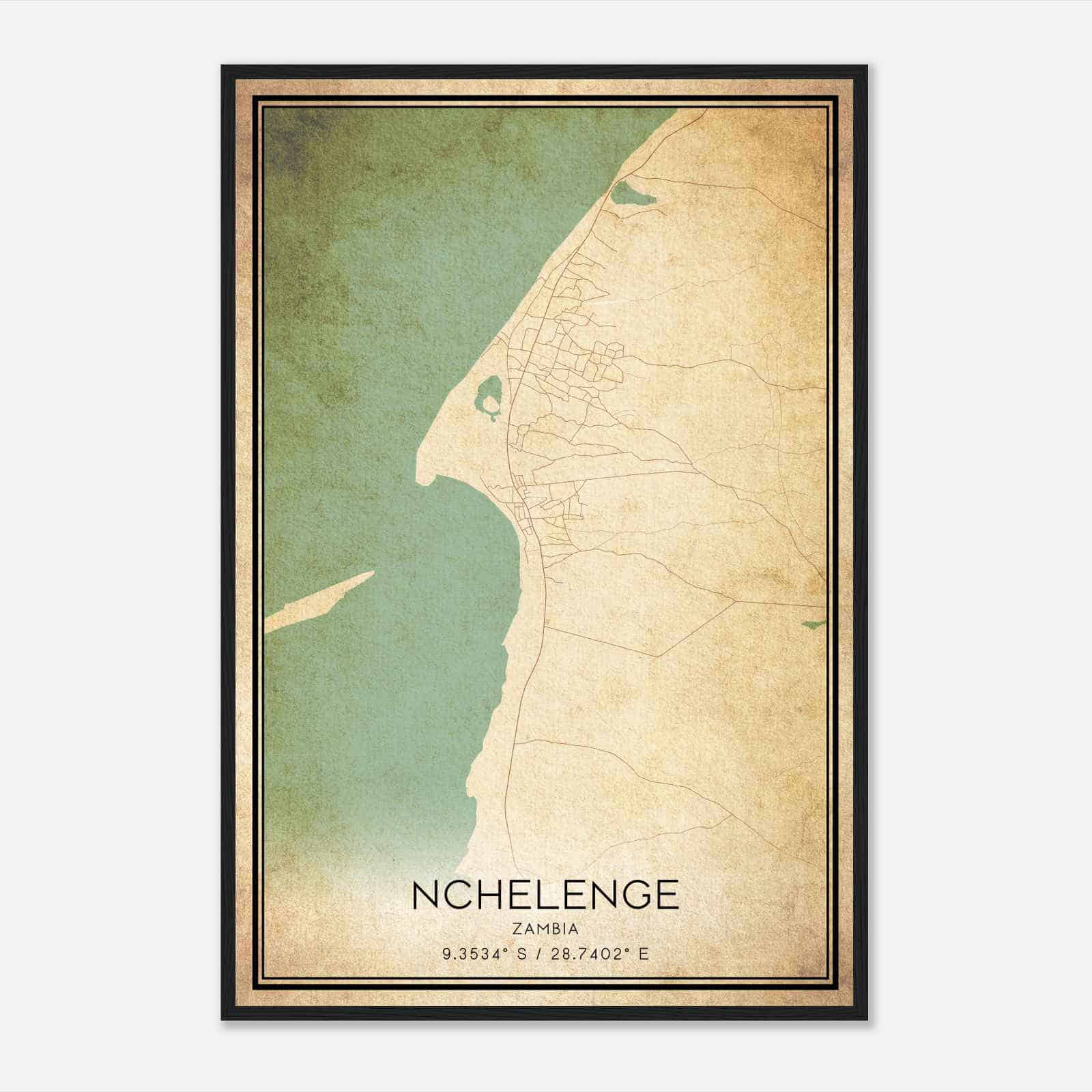 Vintage Nchelenge Zambia Map Poster, Nchelenge City Road Wall Art Print