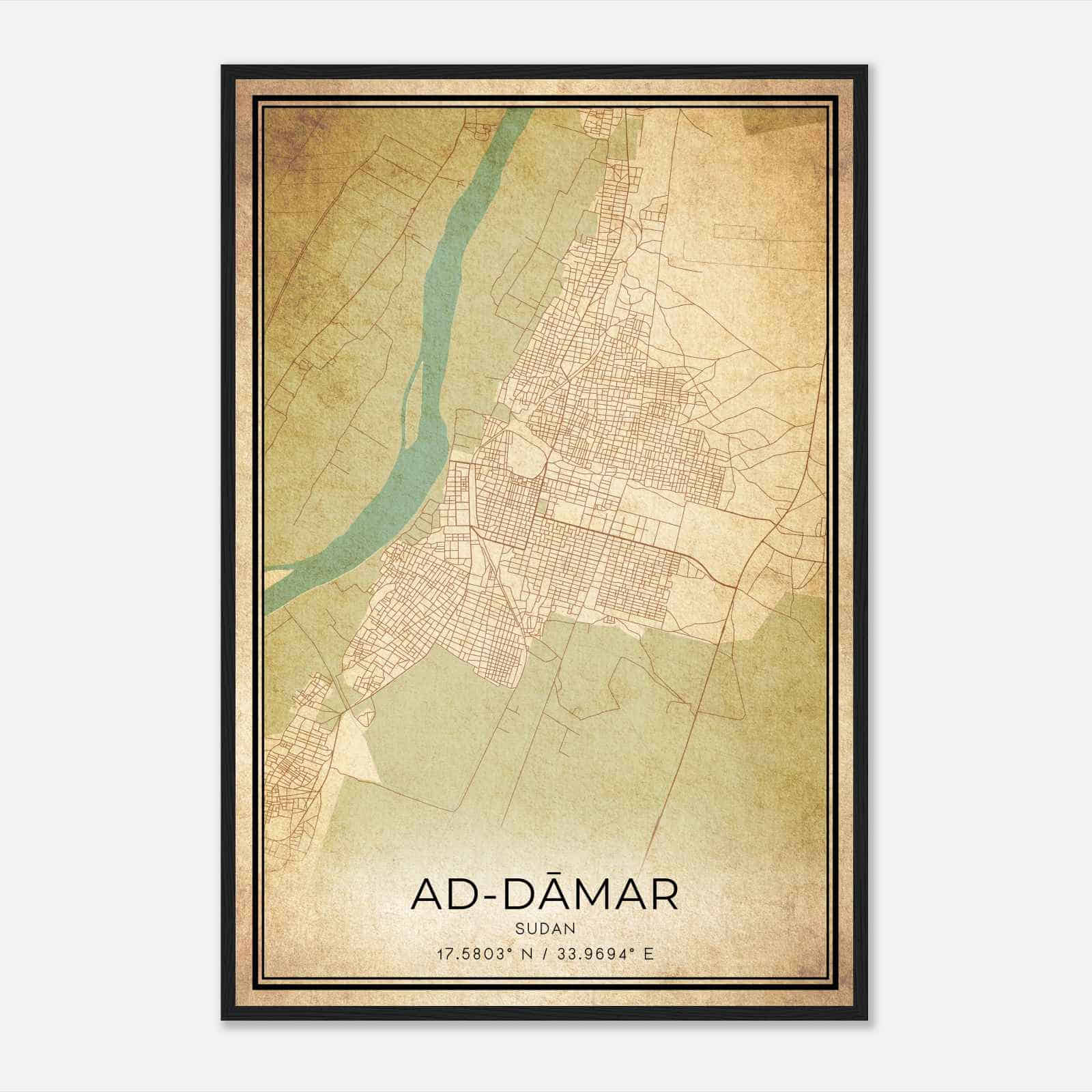 Vintage AdDamar Sudan Map Poster, AdDamar City Road Wall Art Print