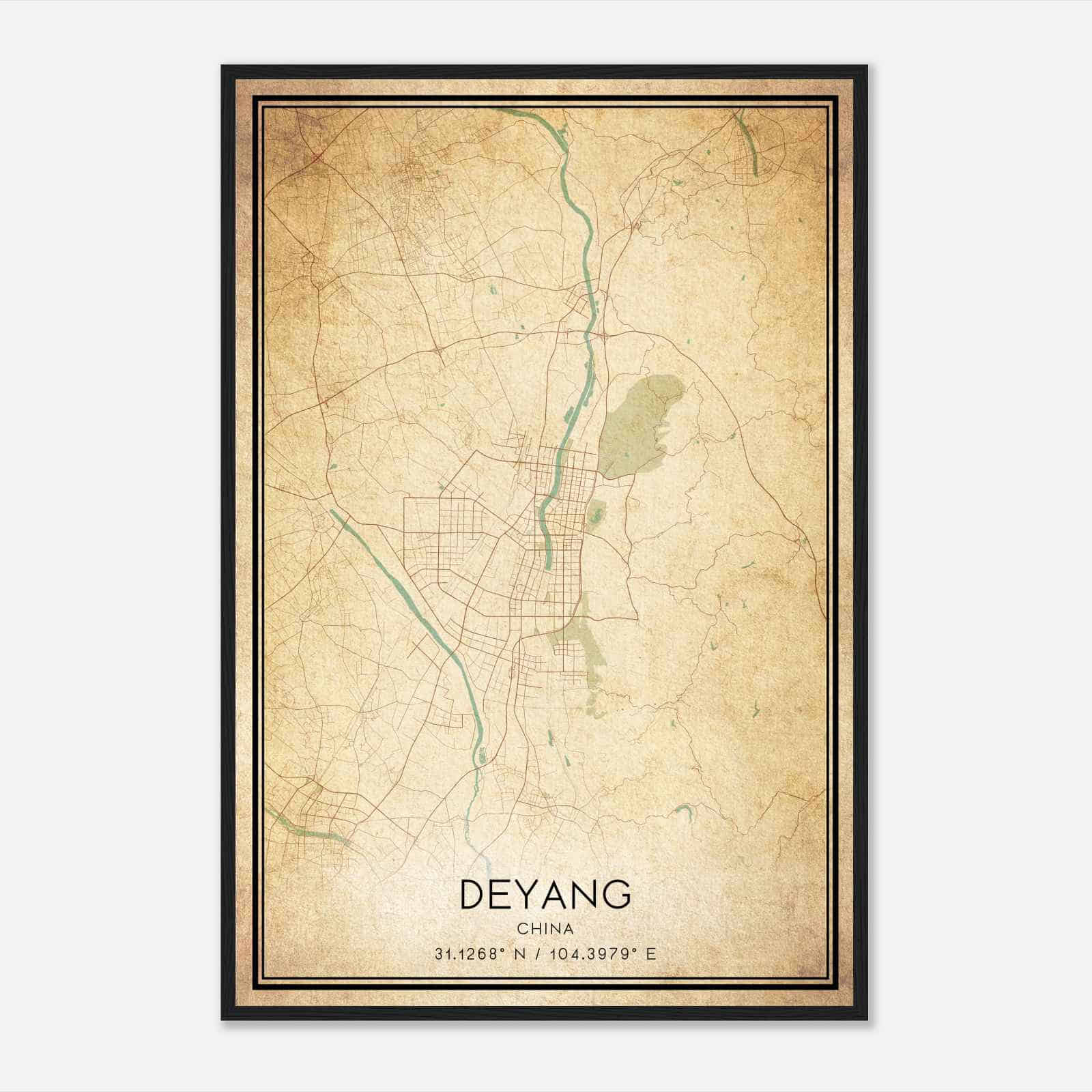 Vintage Deyang China Map Poster, Deyang City Road Wall Art Print