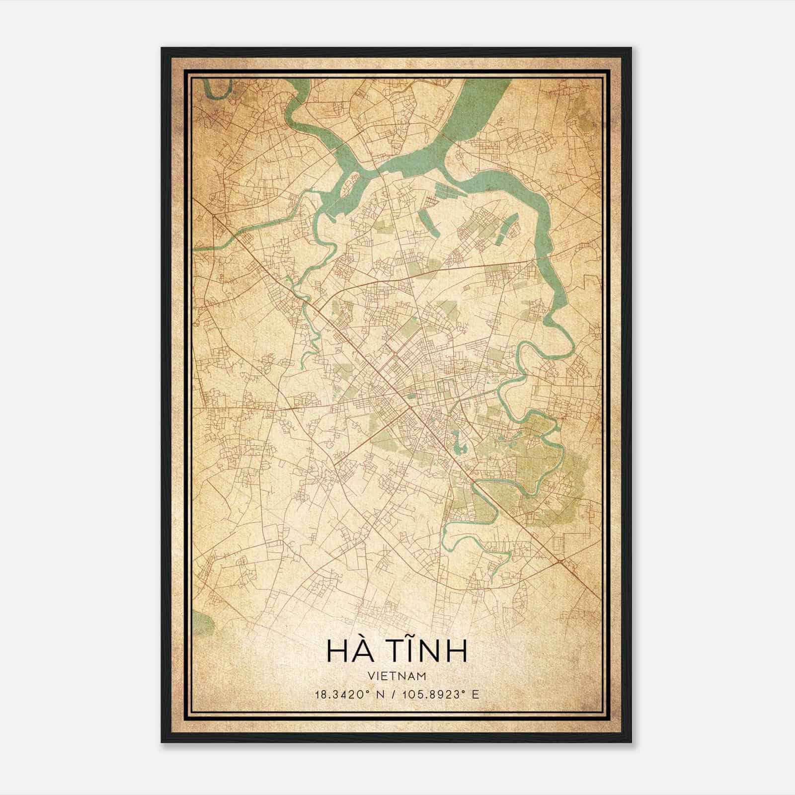 Vintage Ha Tinh Vietnam Map Poster, Ha Tinh City Road Wall Art Print