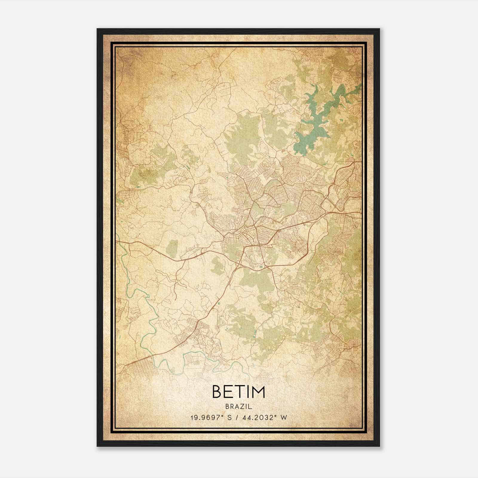 Vintage Betim Brazil Map Poster, Betim City Road Wall Art Print