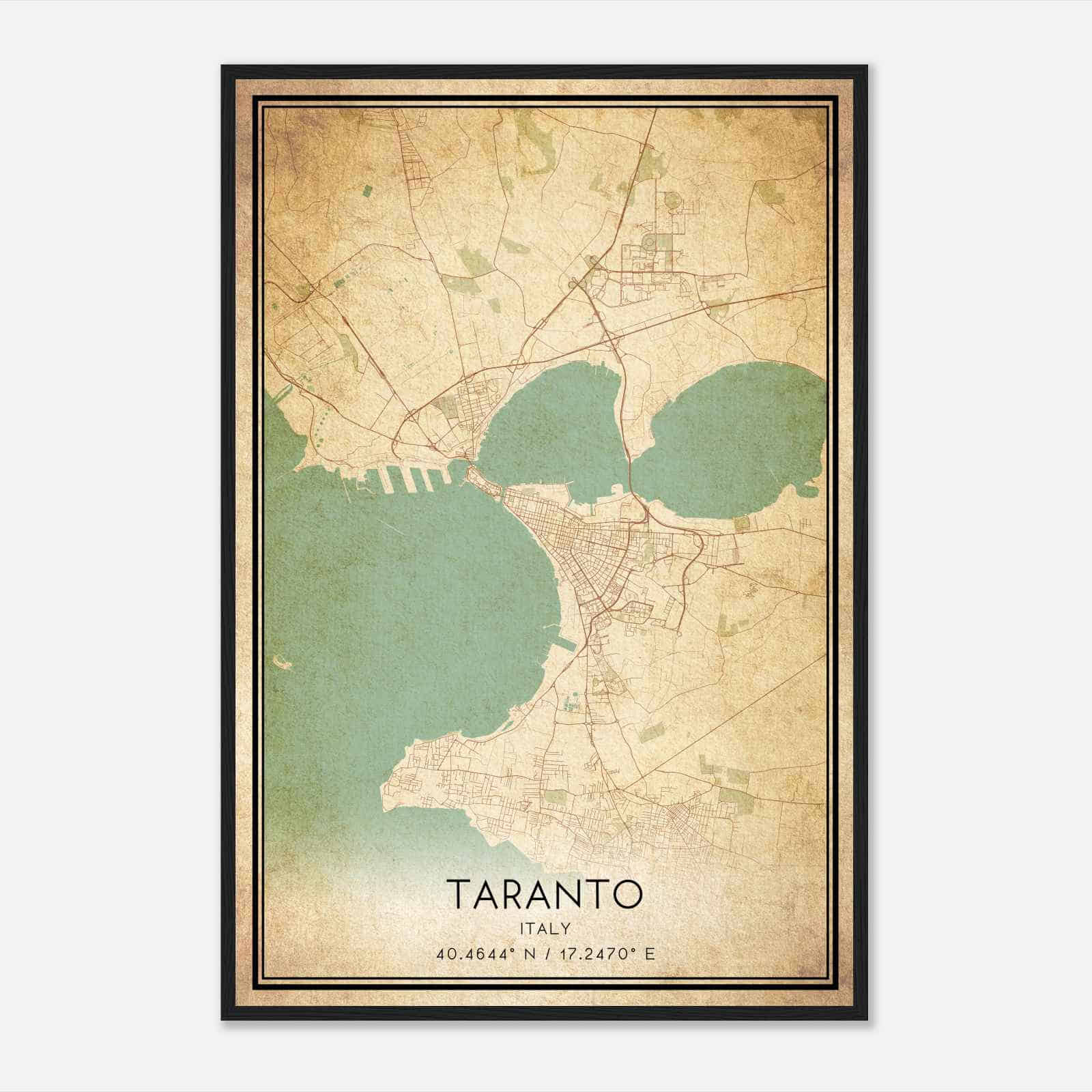 Vintage Taranto Italy Map Poster, Taranto City Road Wall Art Print