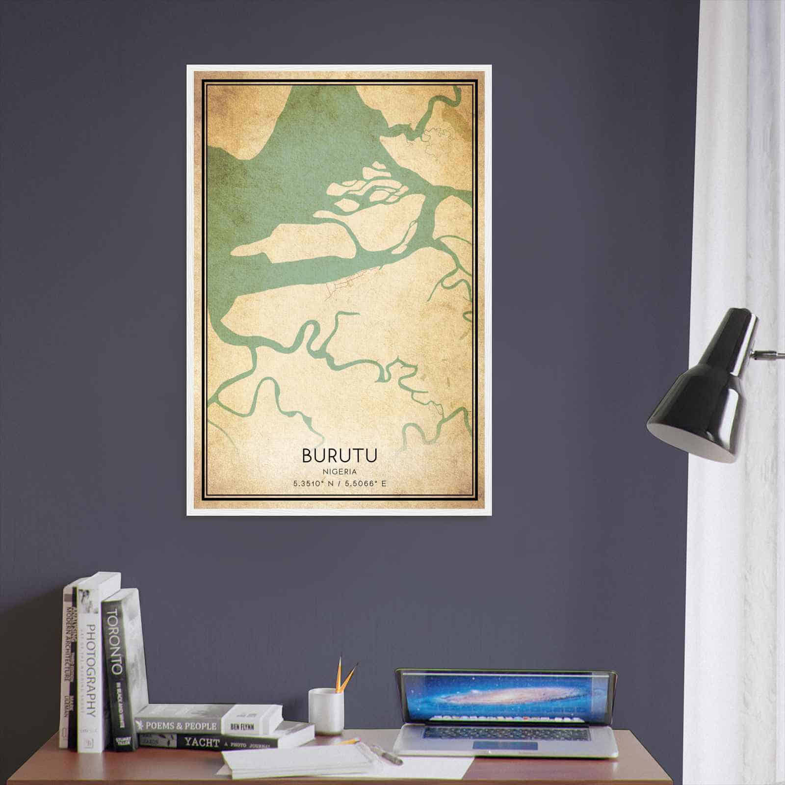 Vintage Burutu Nigeria Map Poster, Burutu City Road Wall Art Print