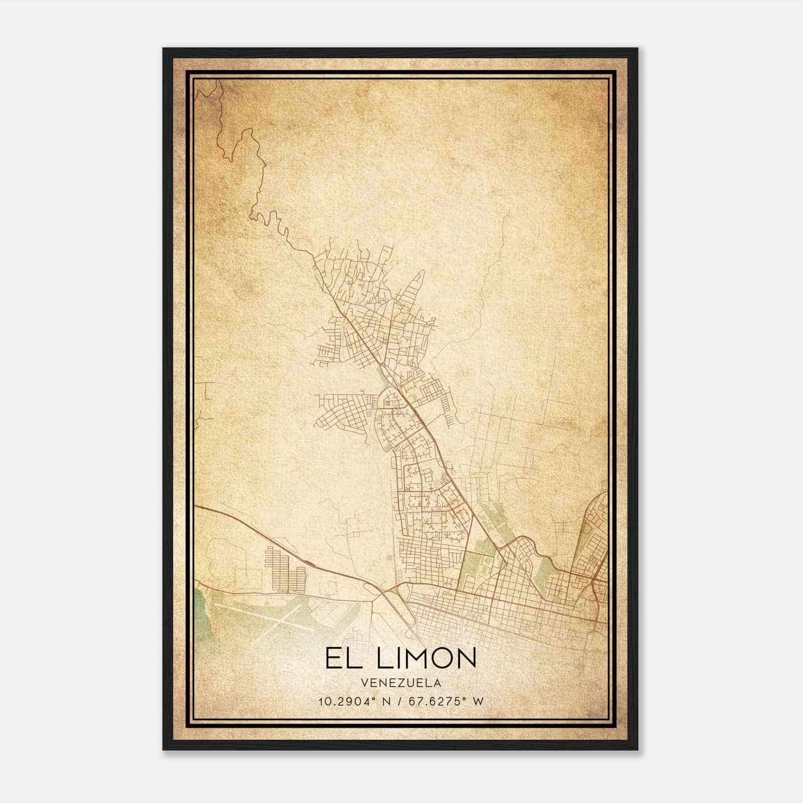 Vintage El Limon Venezuela Map Poster, El Limon City Road Wall Art Print