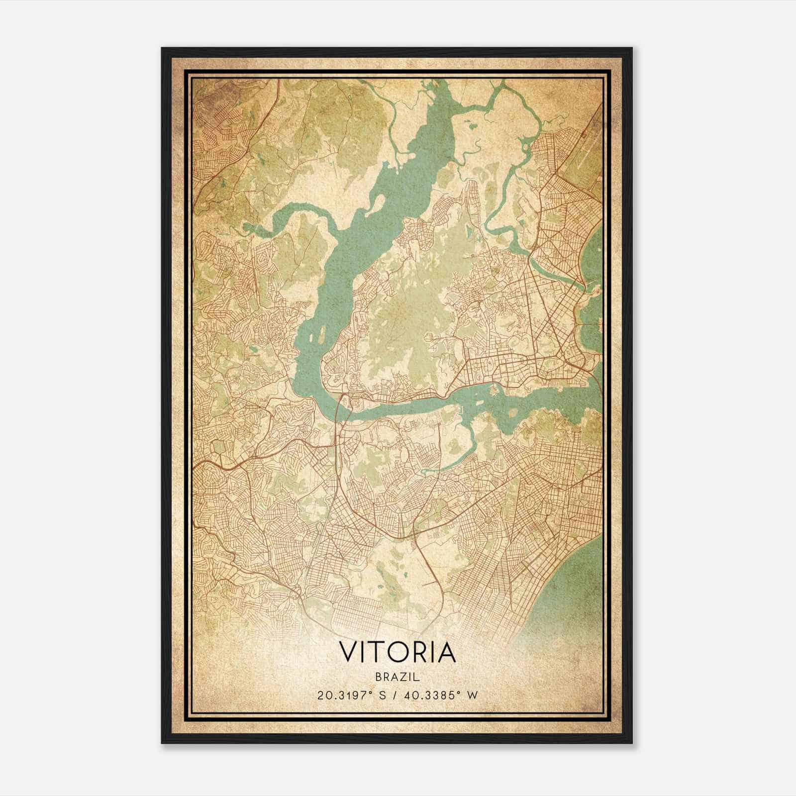 Vintage Vitoria Brazil Map Poster, Vitoria City Road Wall Art Print