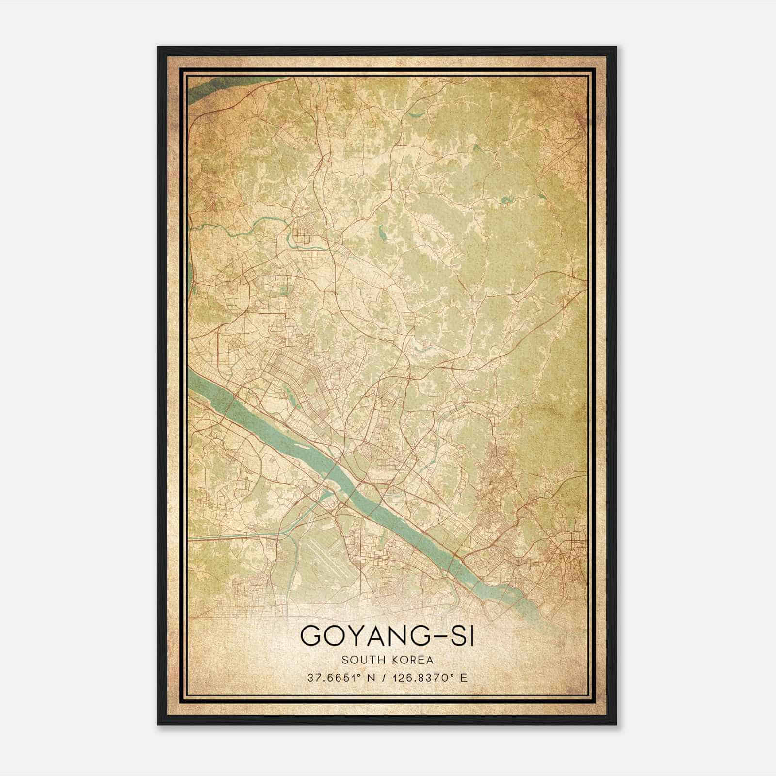 Vintage Goyangsi South Korea Map Poster, Goyangsi City Road Wall Art Print
