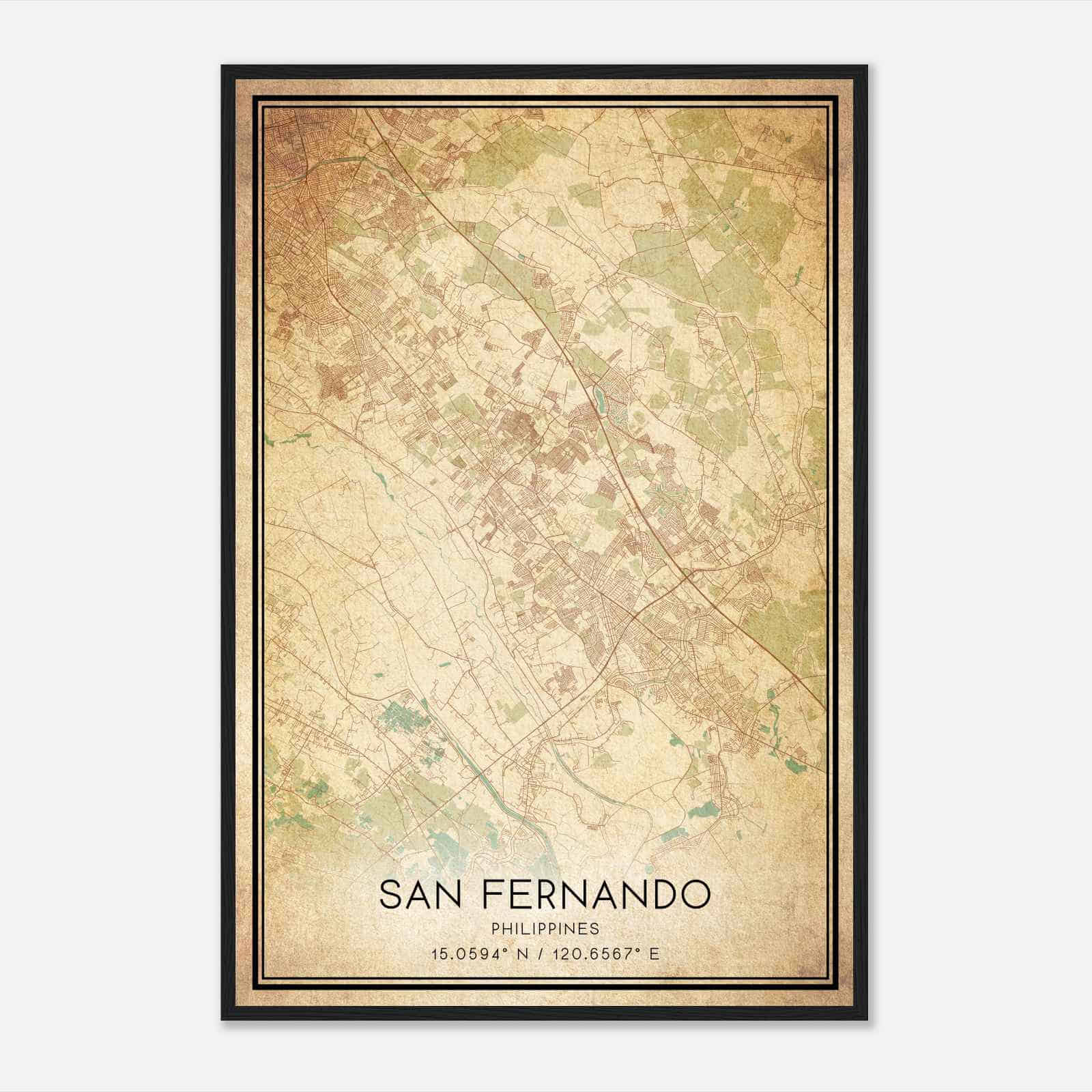 Vintage San Fernando Philippines Map Poster, San Fernando City Road Wall Art Print