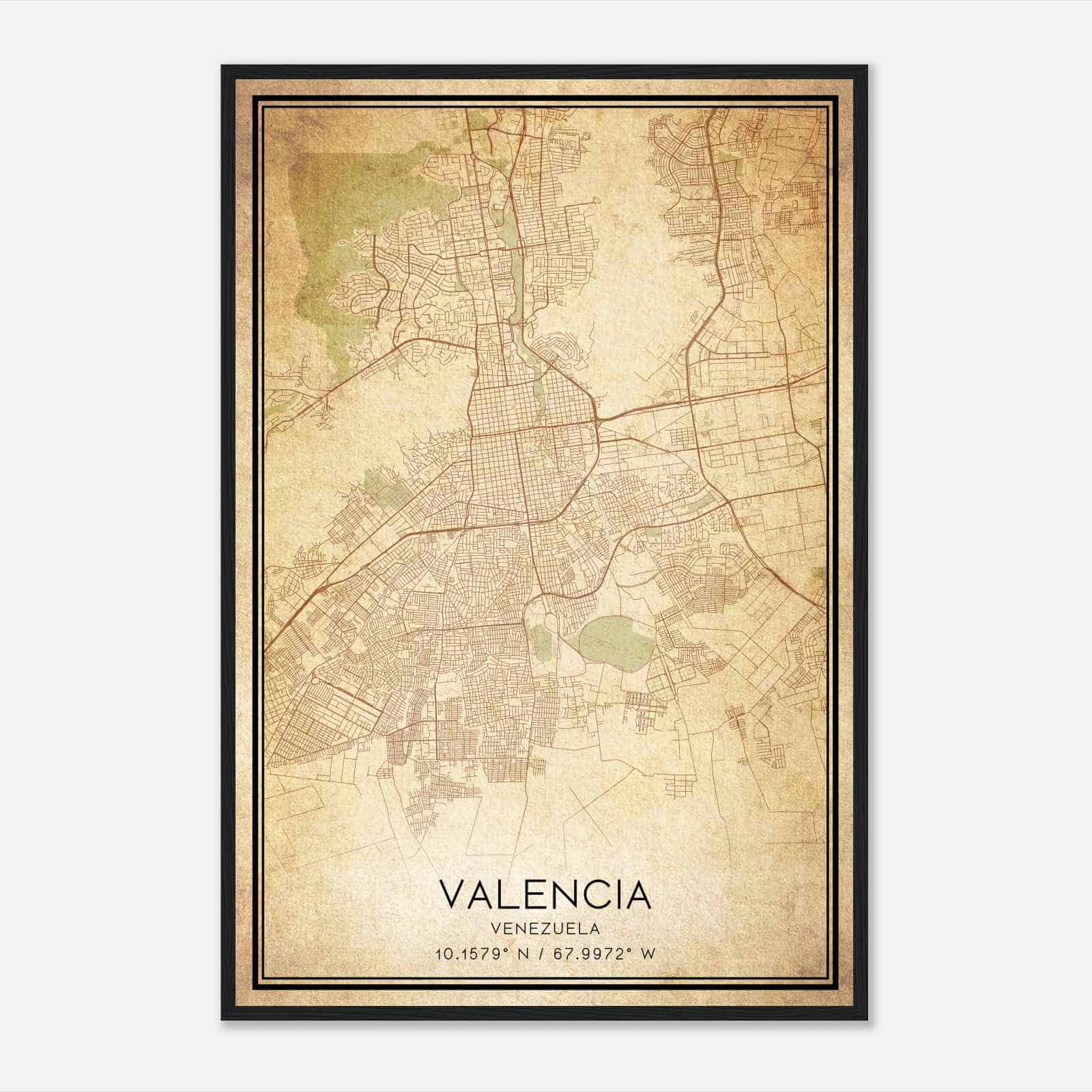 Vintage Valencia Venezuela Map Poster, Valencia City Road Wall Art Print