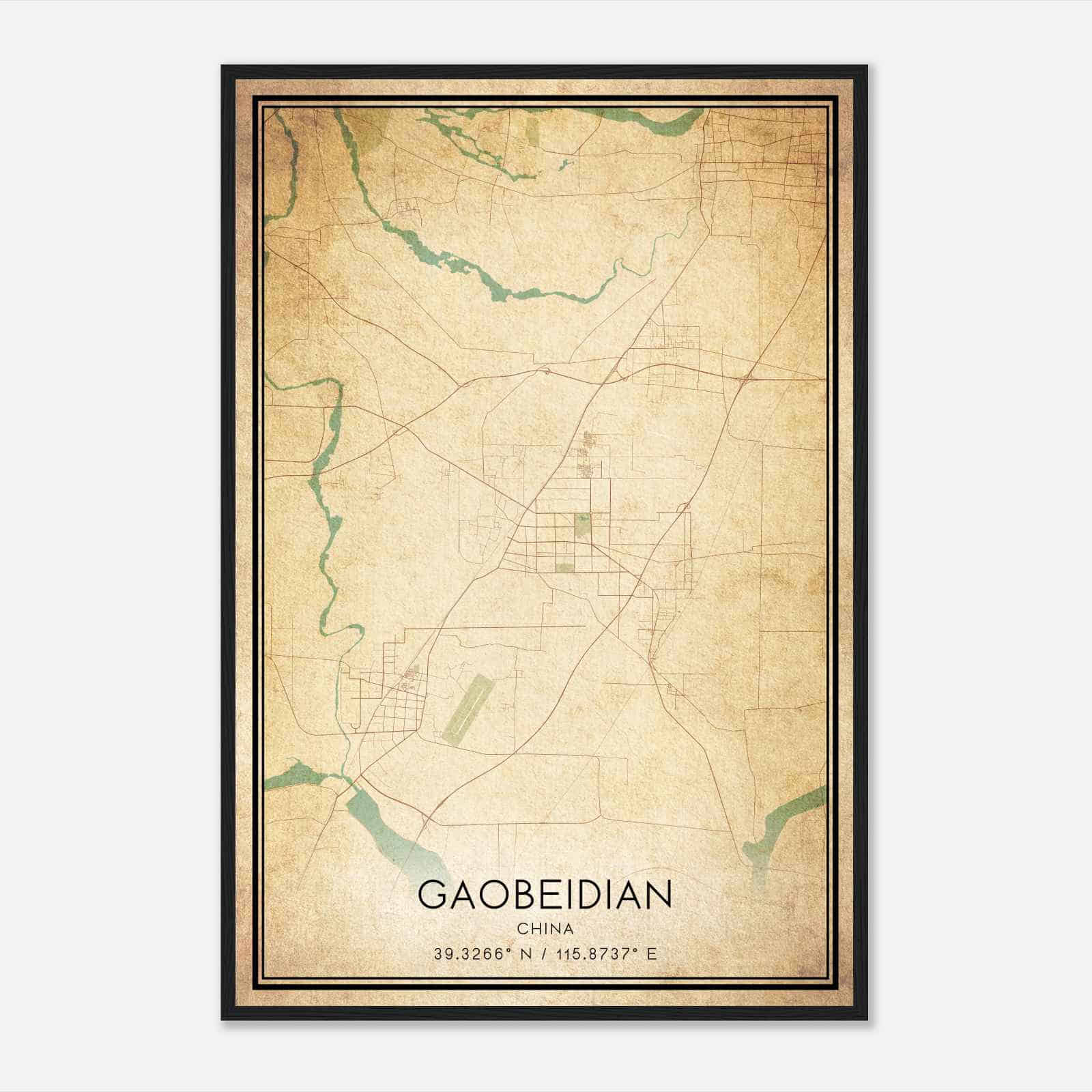 Vintage Gaobeidian China Map Poster, Gaobeidian City Road Wall Art Print
