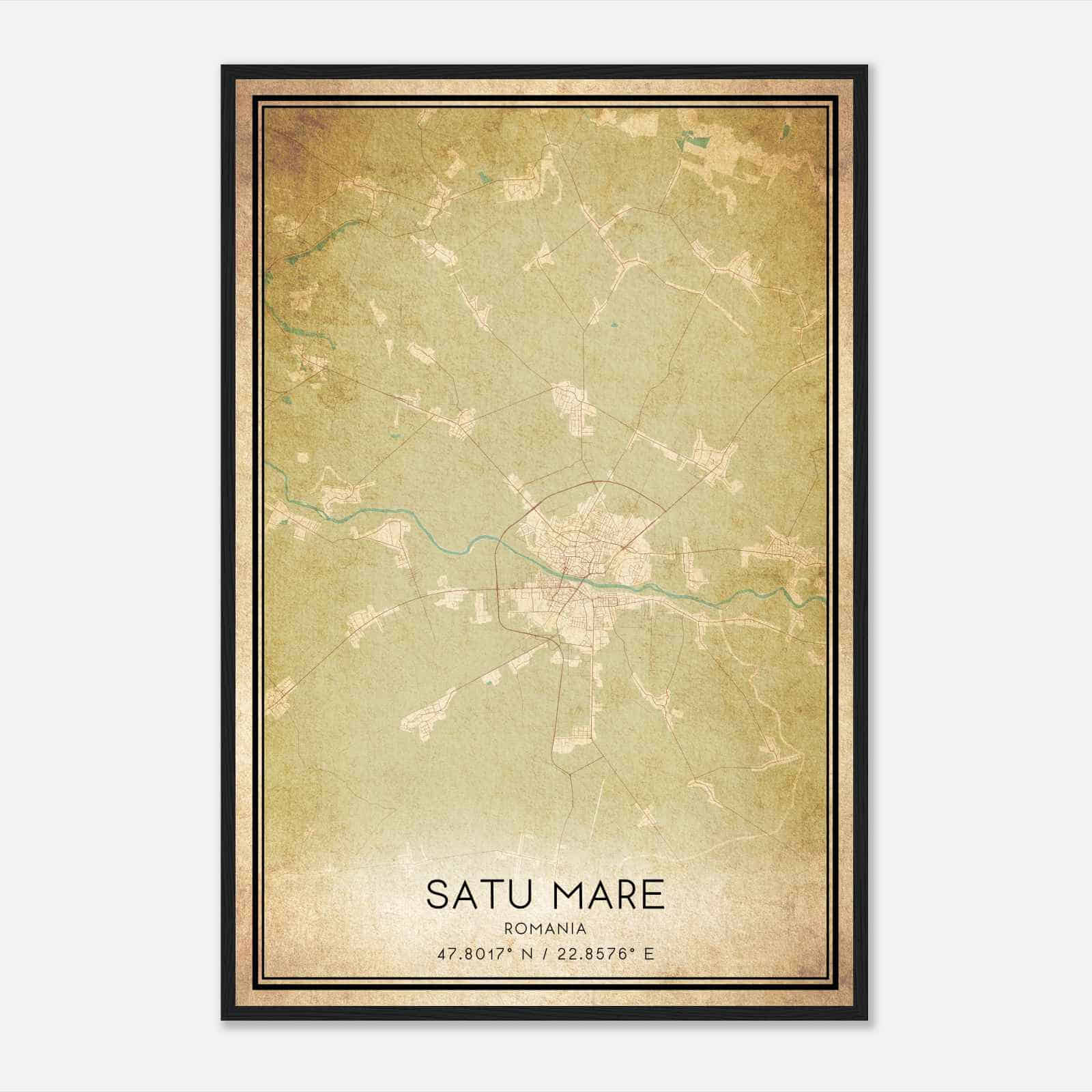 Vintage Satu Mare Romania Map Poster, Satu Mare City Road Wall Art Print