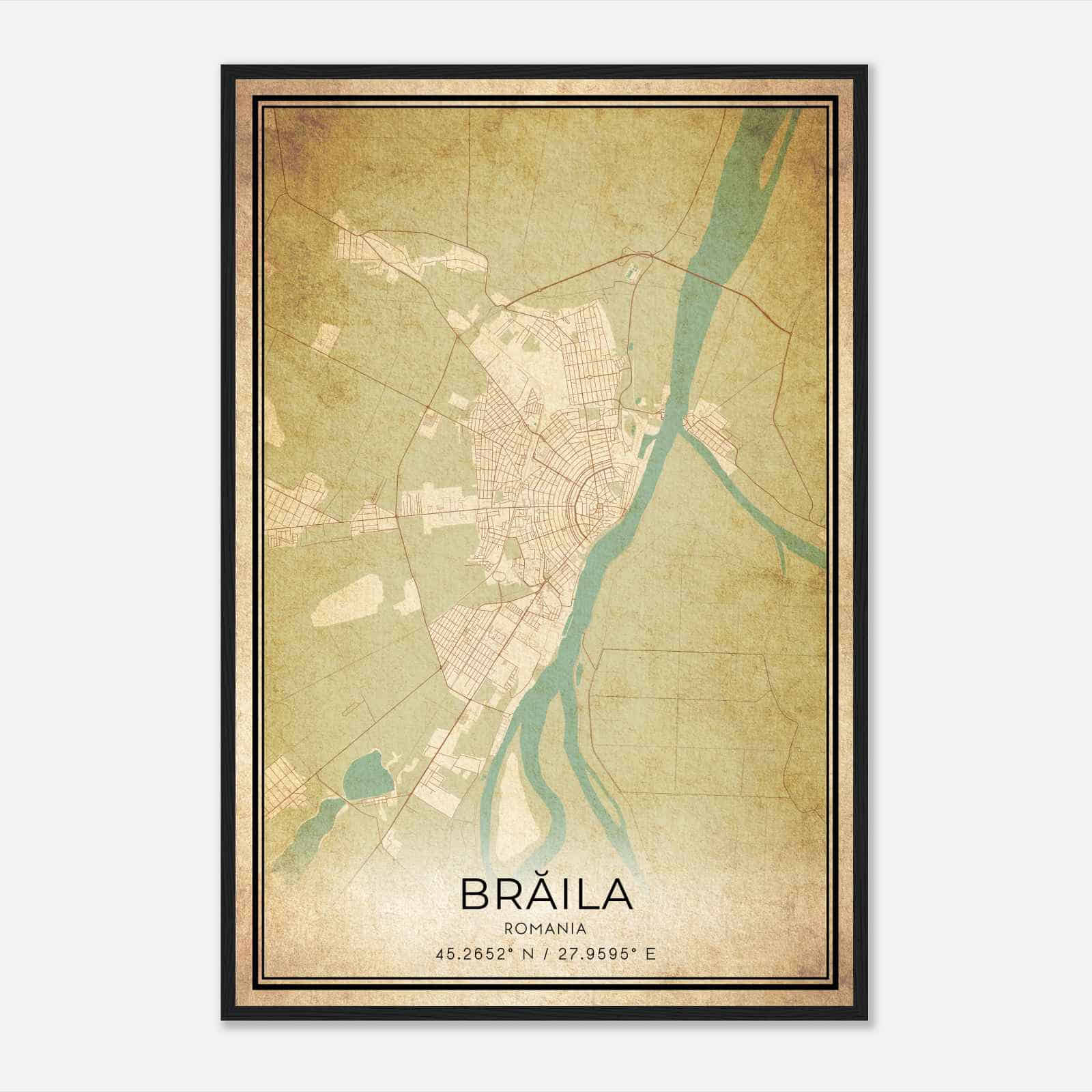 Vintage Braila Romania Map Poster, Braila City Road Wall Art Print