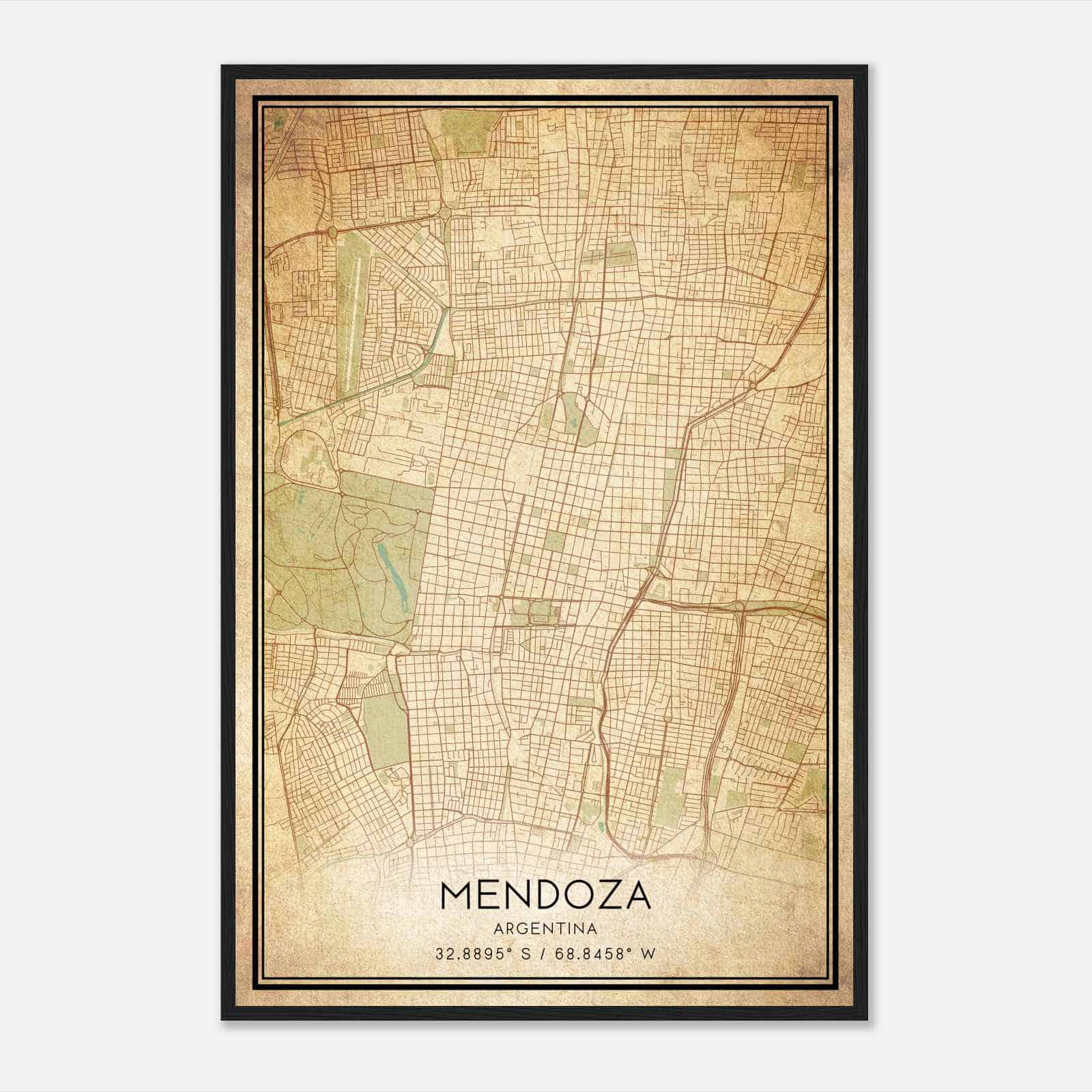 Vintage Mendoza Argentina Map Poster, Mendoza City Road Wall Art Print