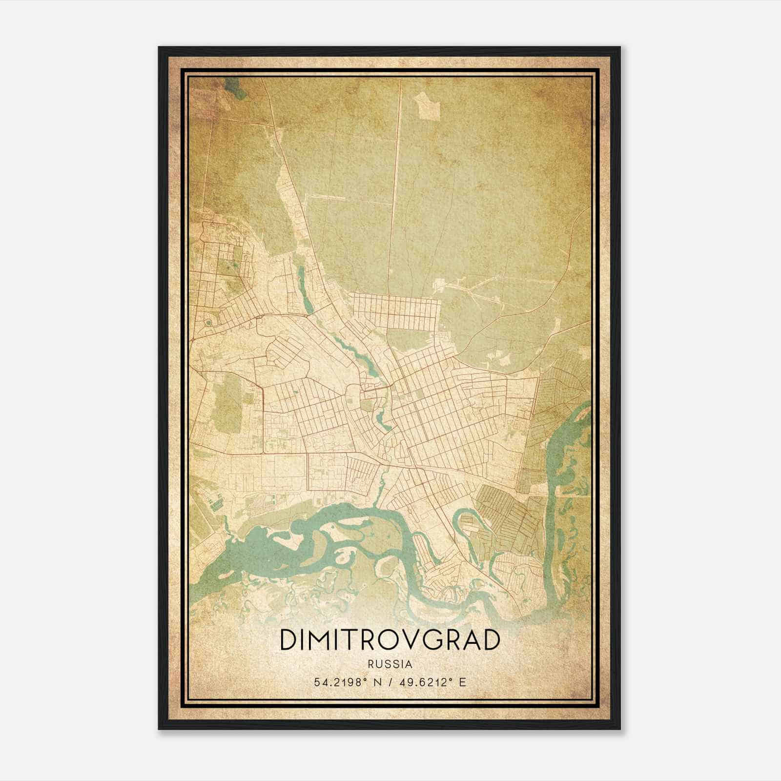 Vintage Dimitrovgrad Russia Map Poster, Dimitrovgrad City Road Wall Art Print