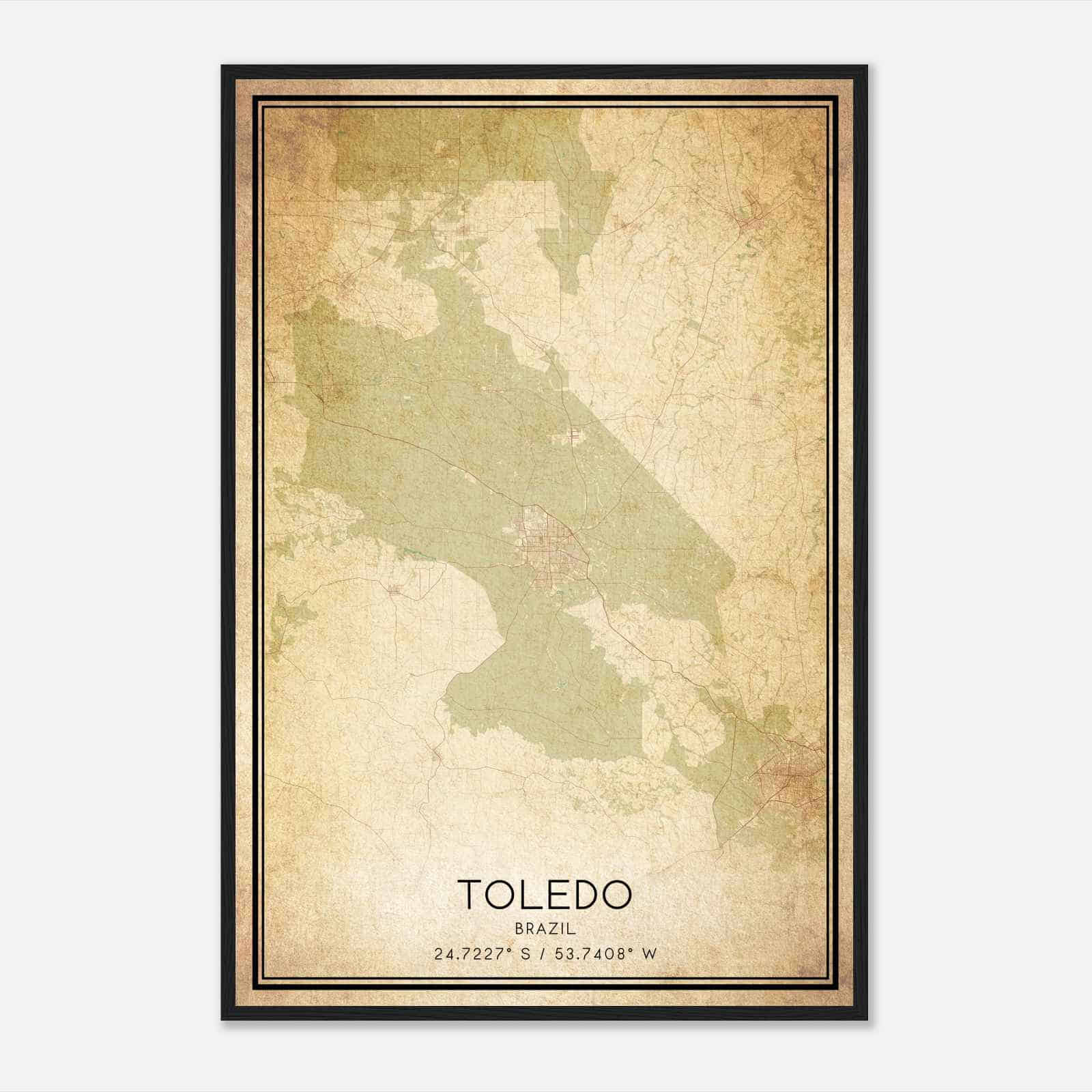 Vintage Toledo Brazil Map Poster, Toledo City Road Wall Art Print