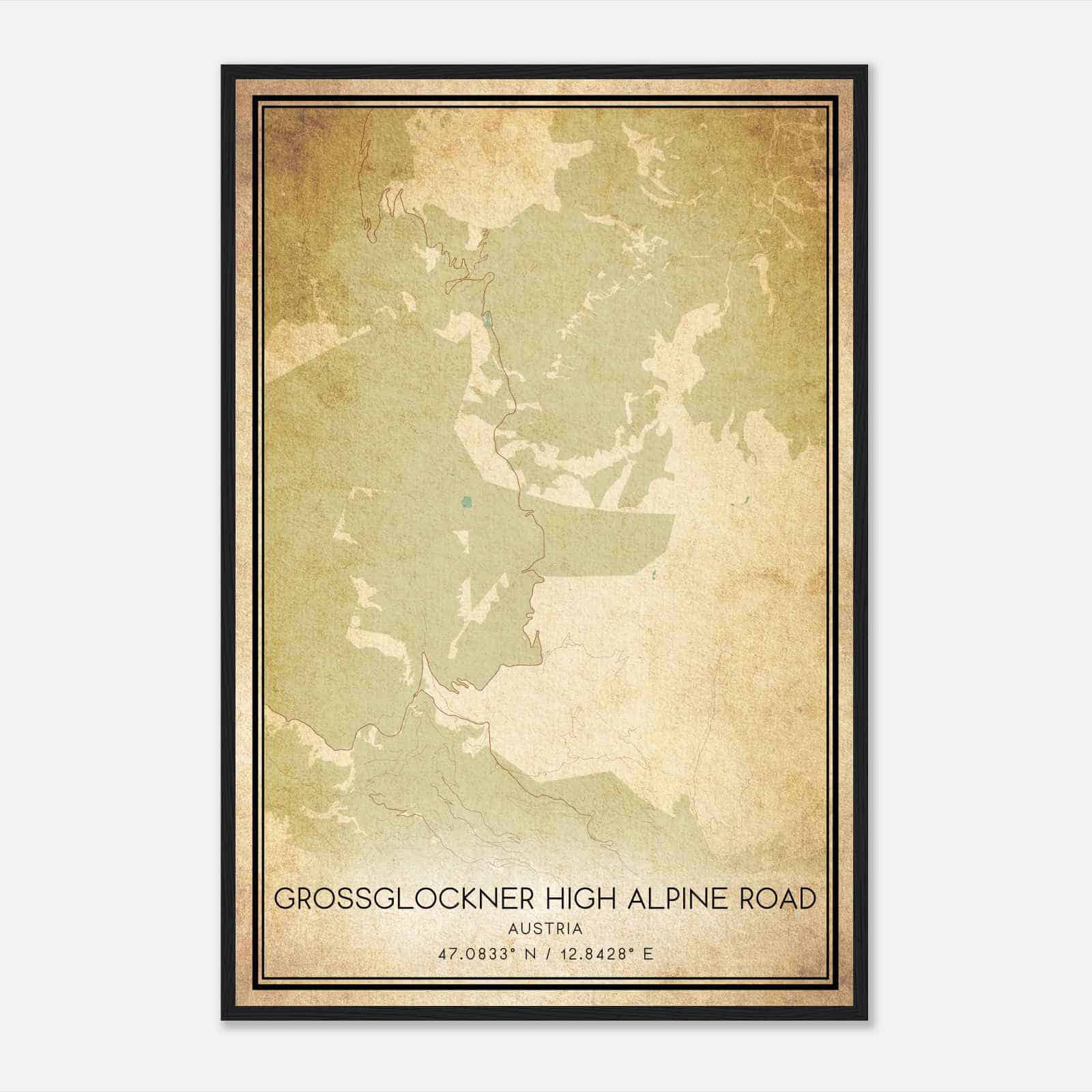 Vintage Grossglockner High Alpine Road Austria Map Poster, Grossglockner High Alpine Road City Road Wall Art Print
