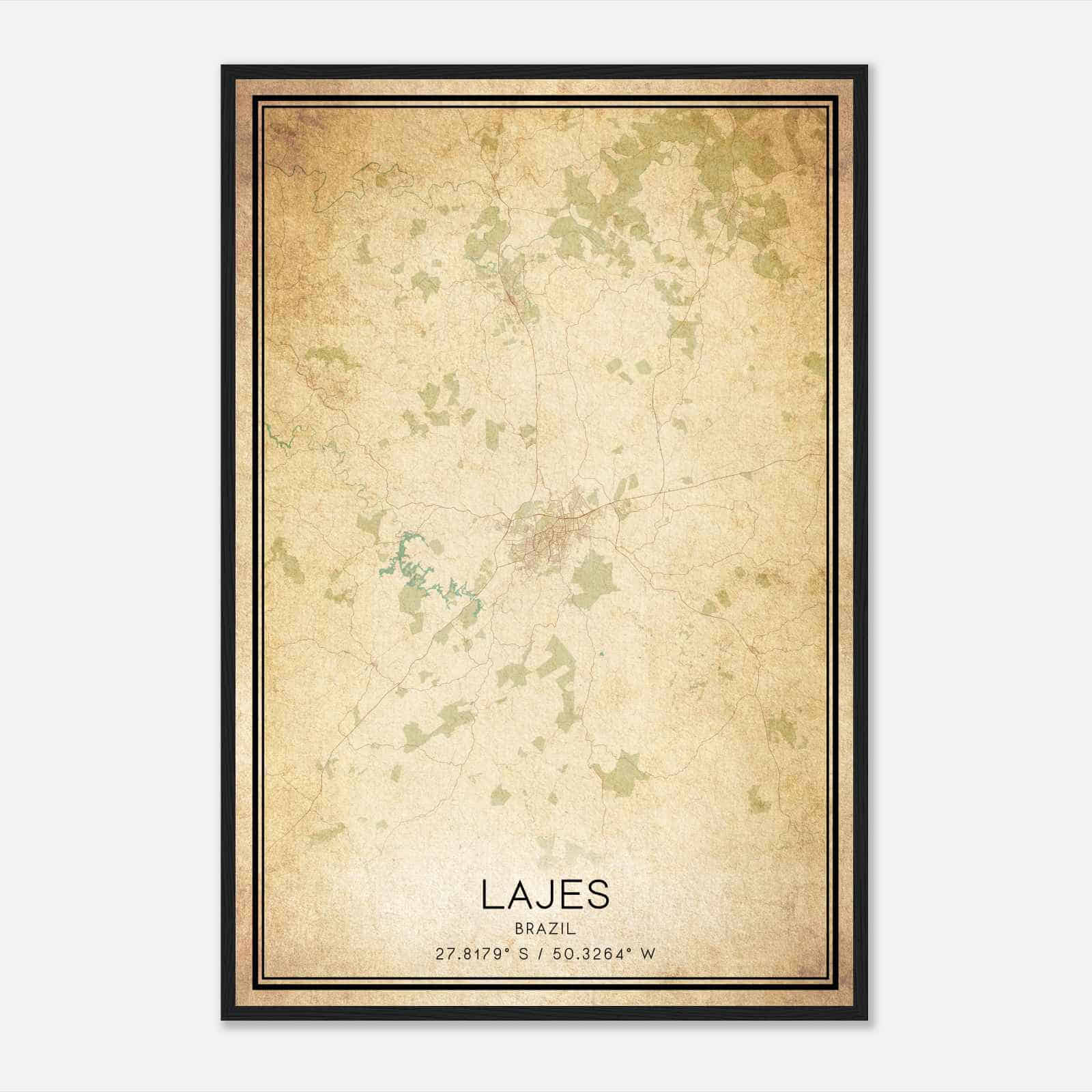 Vintage Lajes Brazil Map Poster, Lajes City Road Wall Art Print