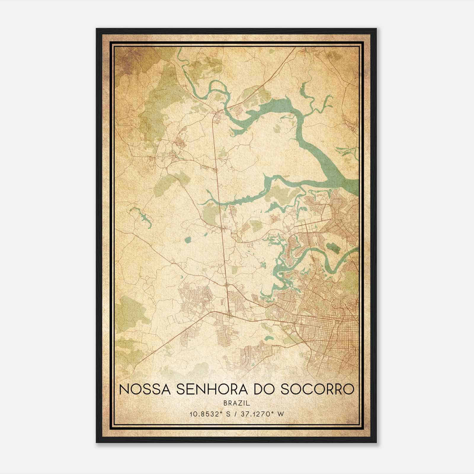 Vintage Nossa Senhora do Socorro Brazil Map Poster, Nossa Senhora do Socorro City Road Wall Art Print