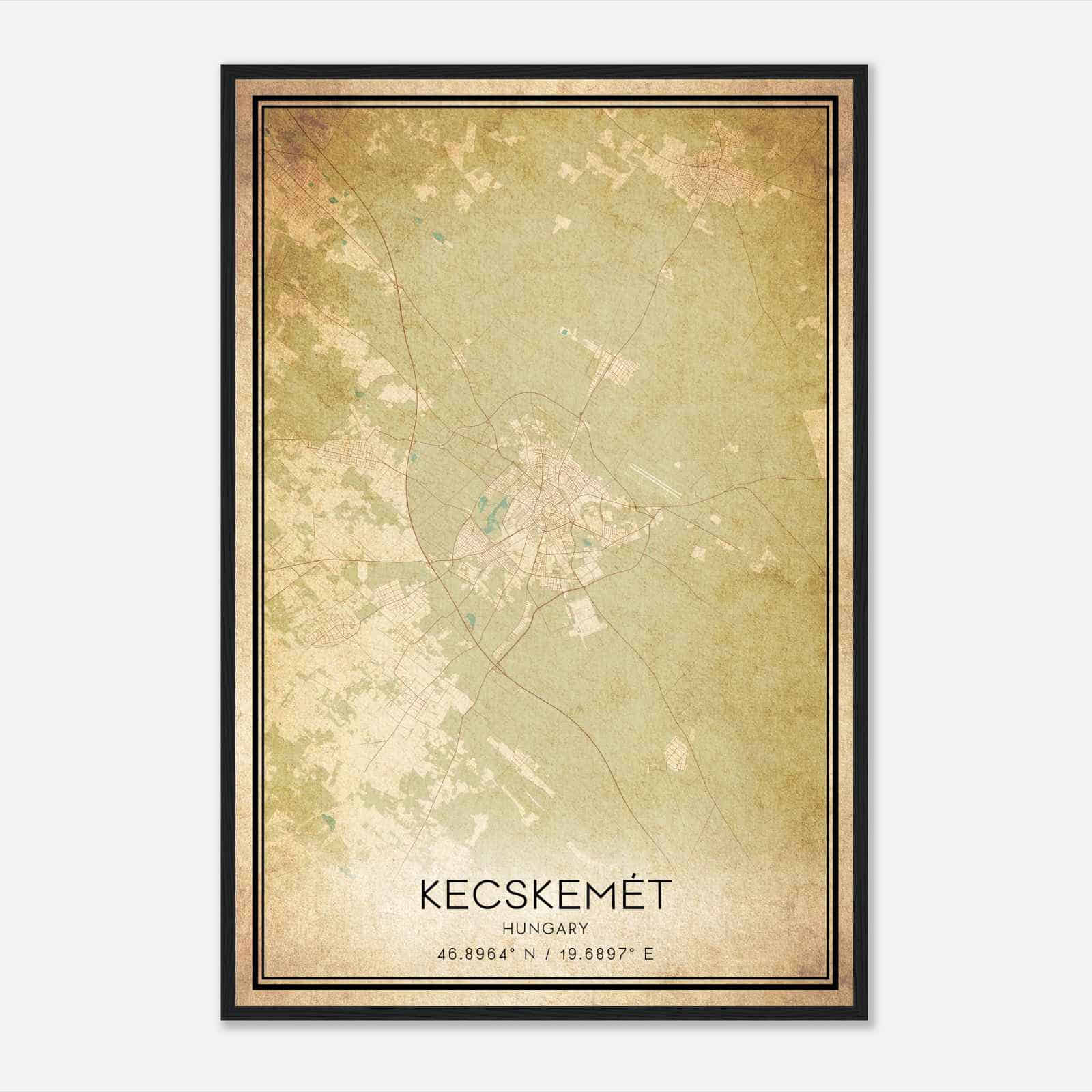 Vintage Kecskemet Hungary Map Poster, Kecskemet City Road Wall Art Print