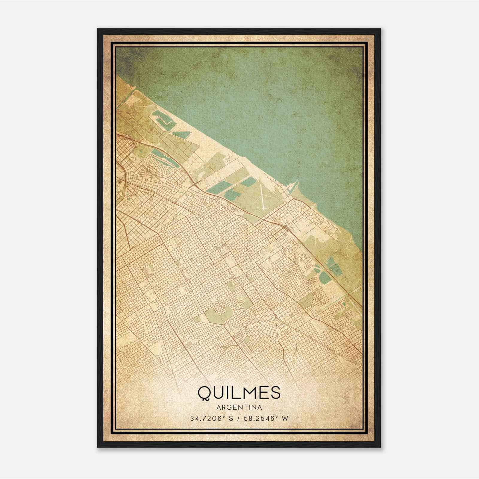 Vintage Quilmes Argentina Map Poster, Quilmes City Road Wall Art Print