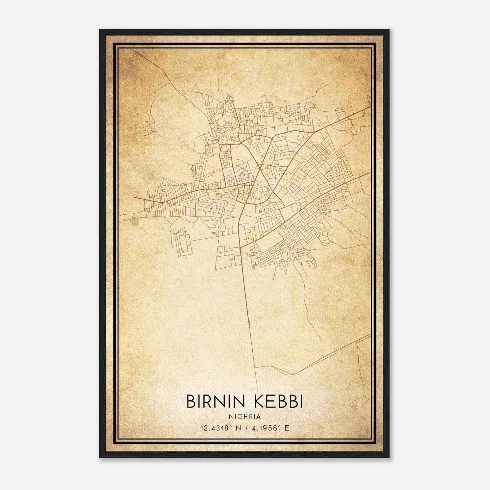 Vintage Birnin Kebbi Nigeria Map Poster, Birnin Kebbi City Road Wall Art Print