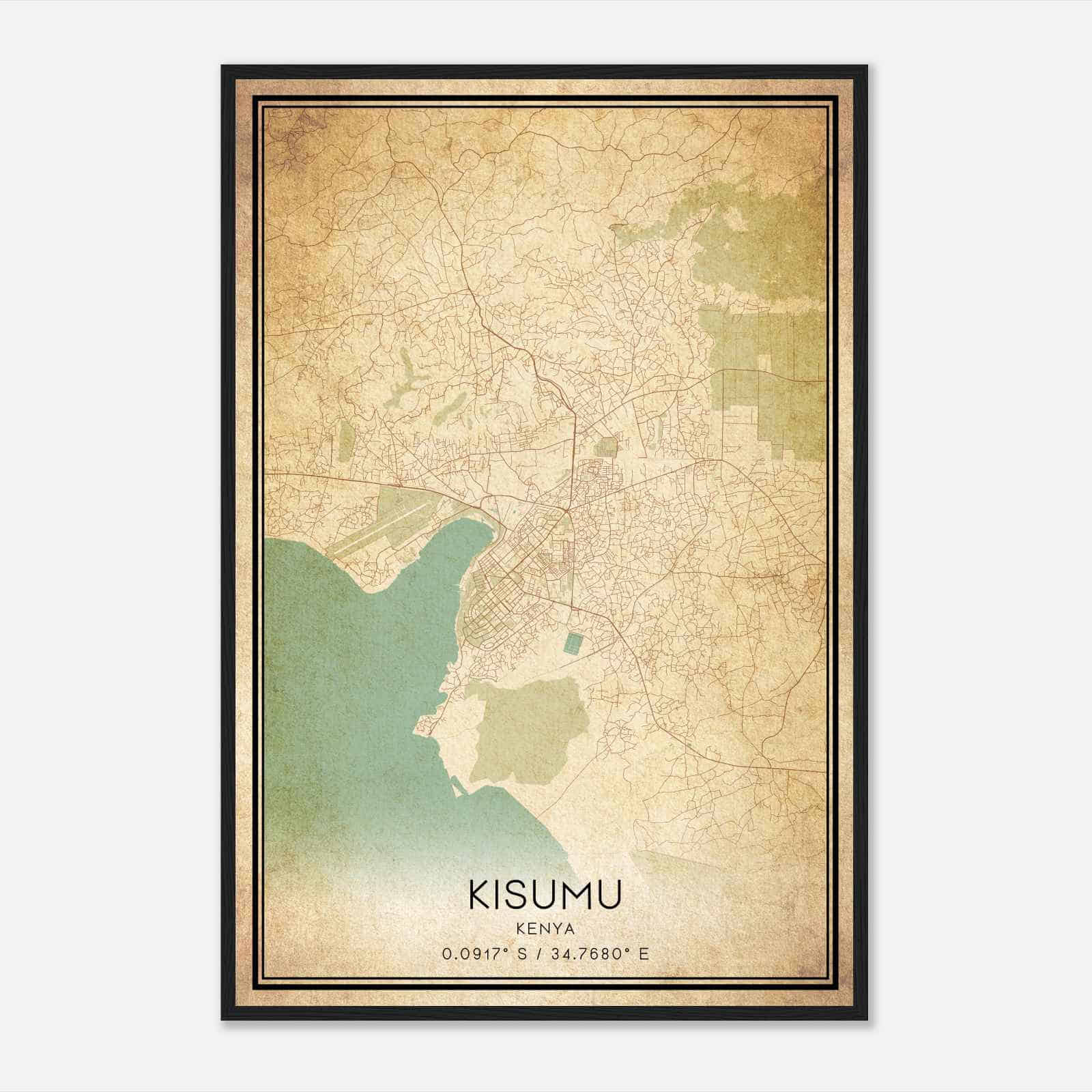 Vintage Kisumu Kenya Map Poster, Kisumu City Road Wall Art Print