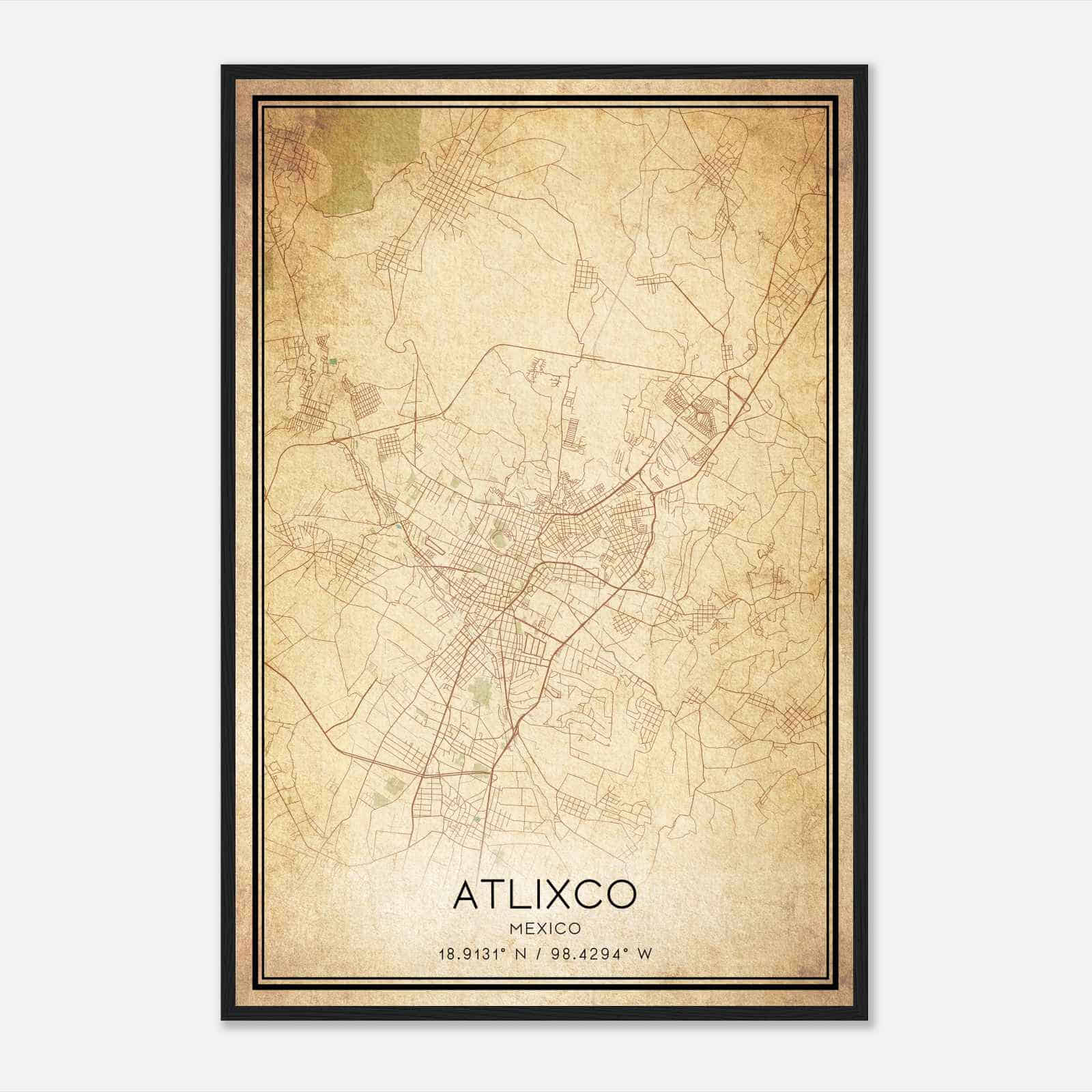 Vintage Atlixco Mexico Map Poster, Atlixco City Road Wall Art Print