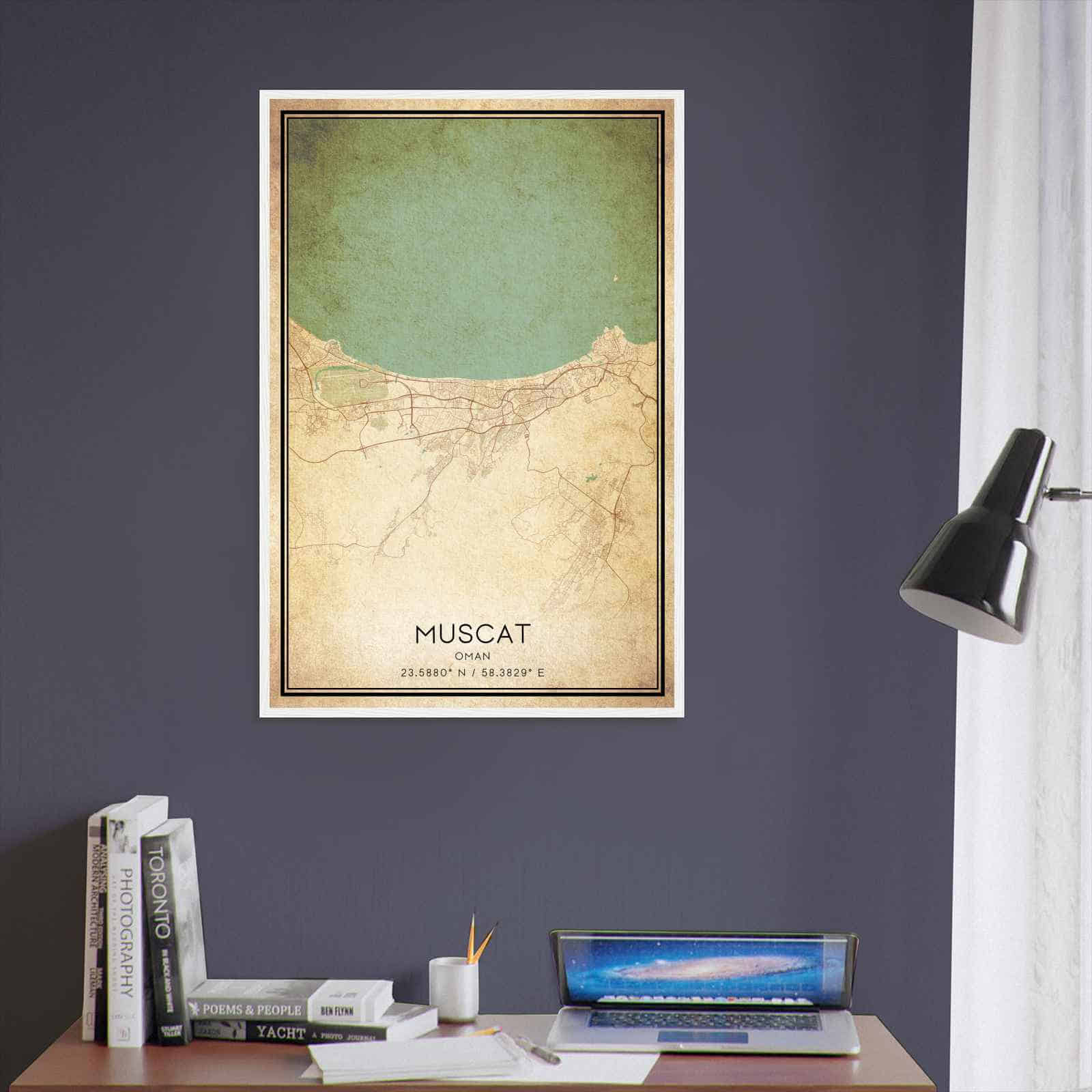 Vintage Muscat Oman Map Poster, Muscat City Road Wall Art Print