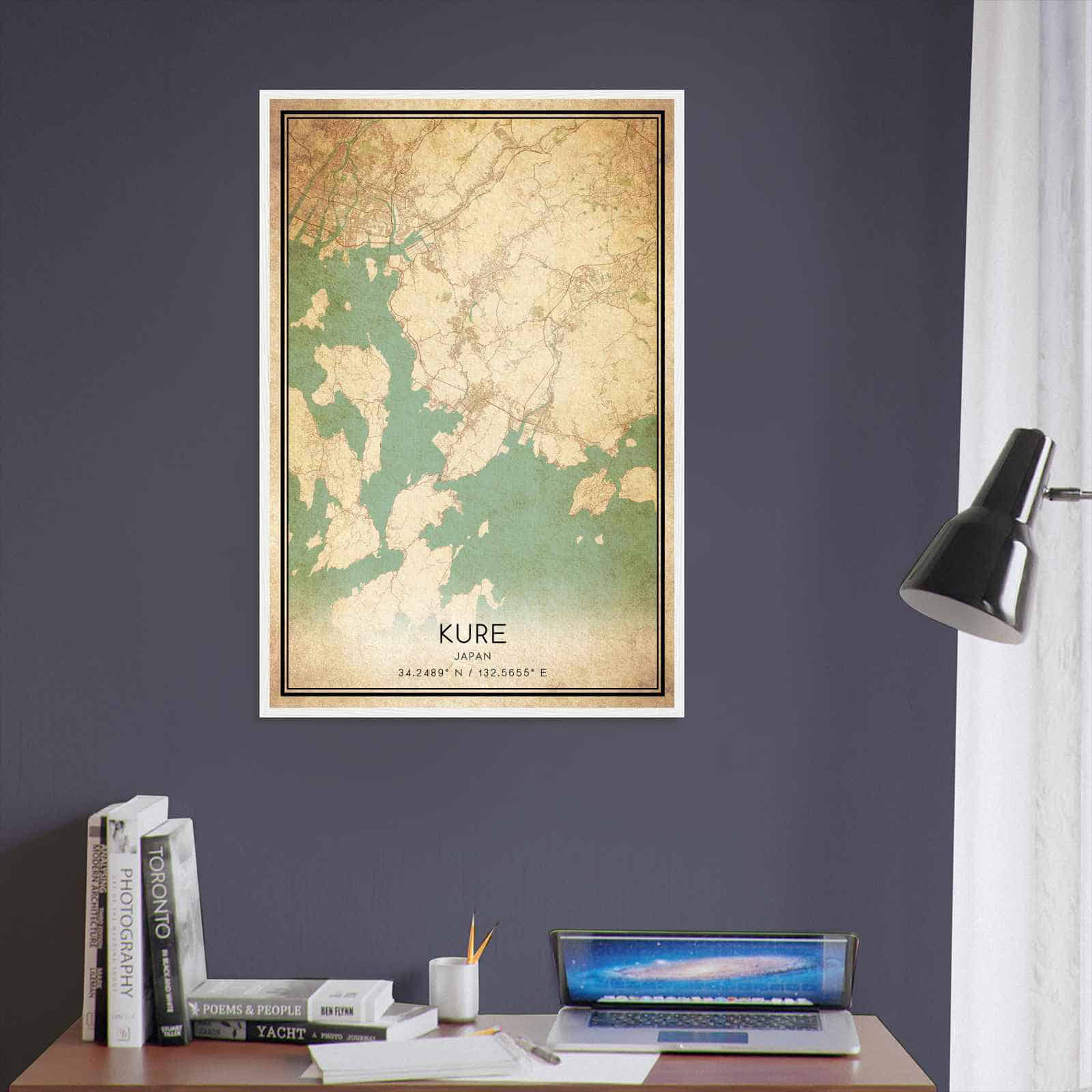 Vintage Kure Japan Map Poster, Kure City Road Wall Art Print
