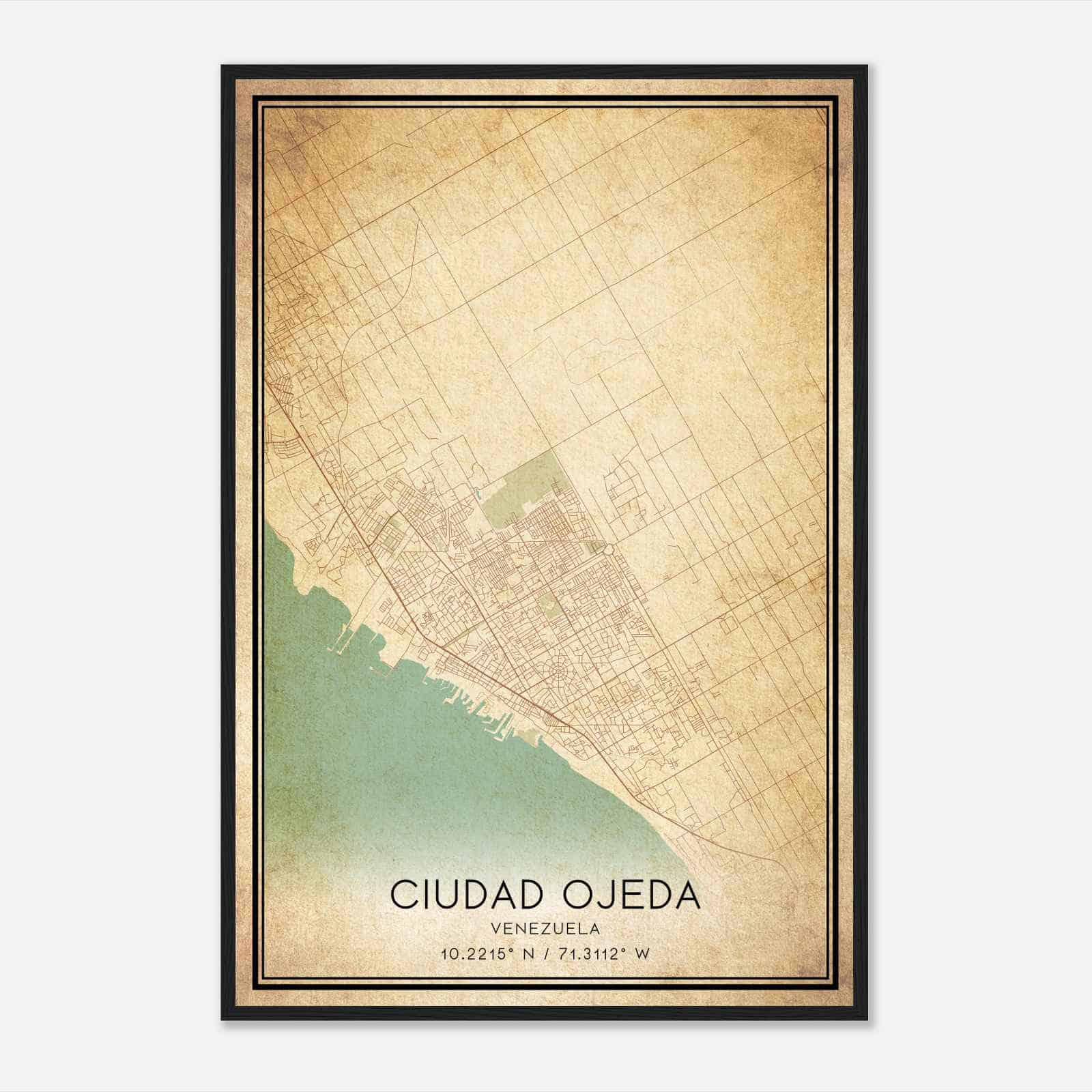 Vintage Ciudad Ojeda Venezuela Map Poster, Ciudad Ojeda City Road Wall Art Print